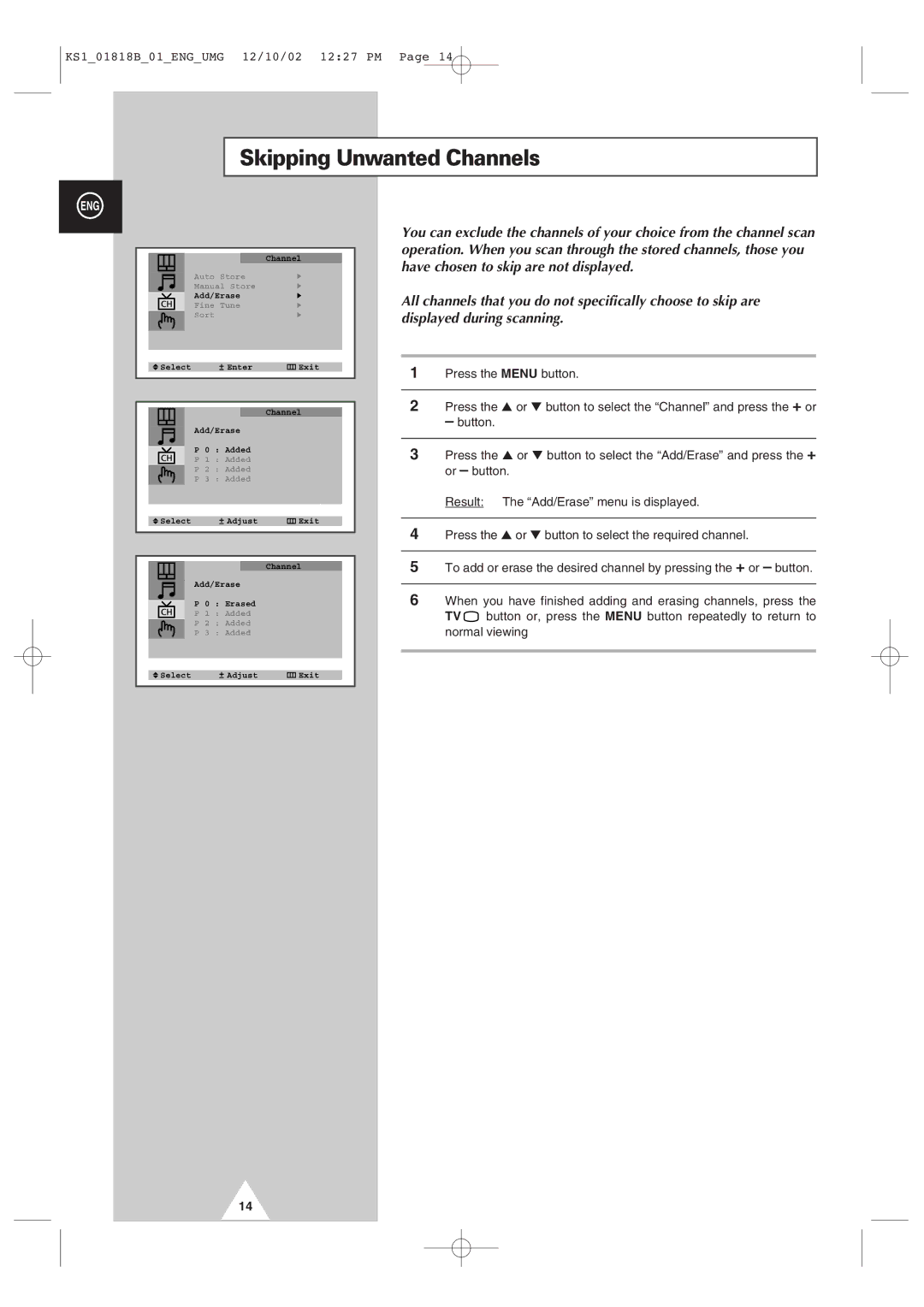 Samsung manual Skipping Unwanted Channels 