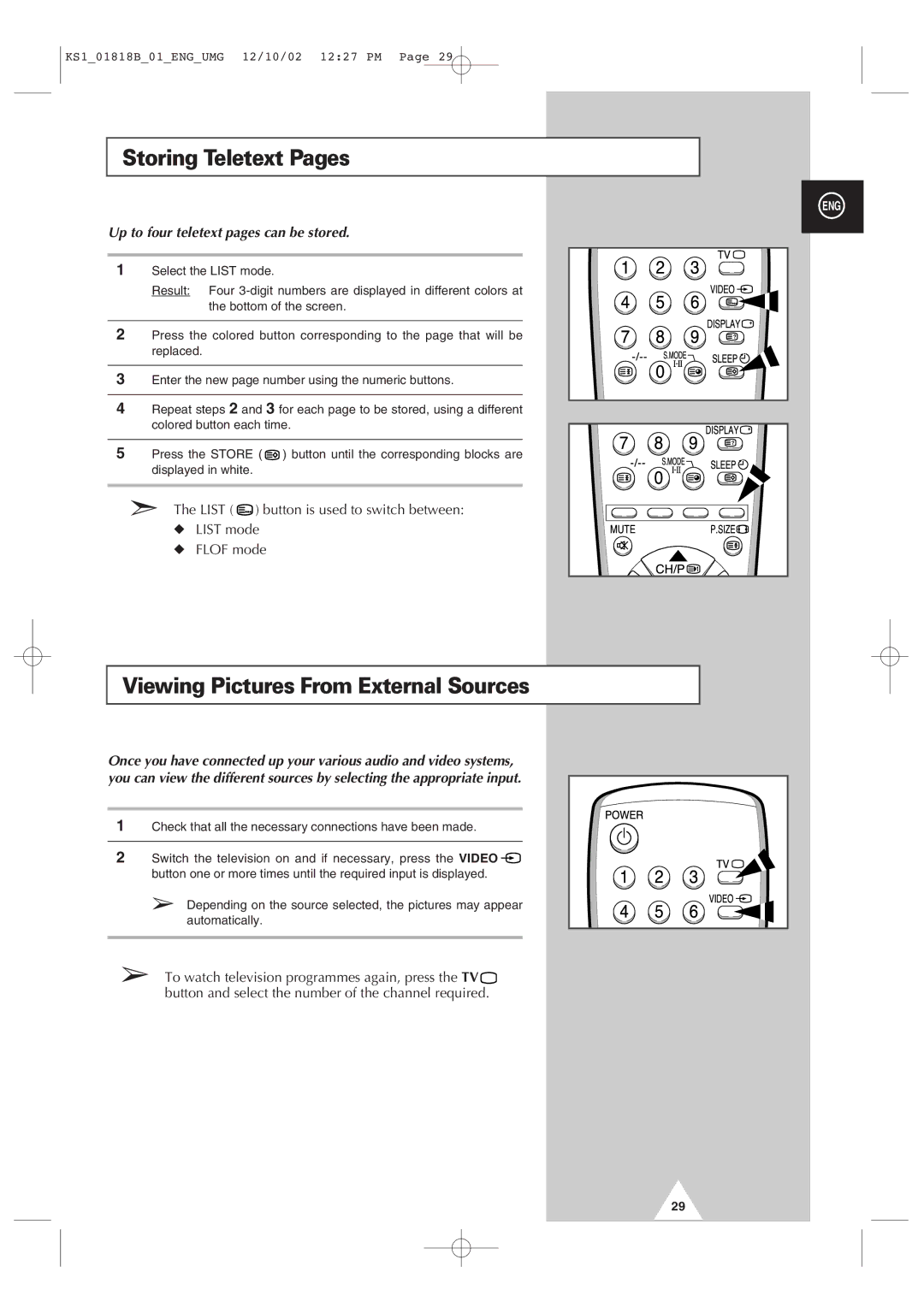 Samsung manual Storing Teletext Pages, Viewing Pictures From External Sources, Up to four teletext pages can be stored 