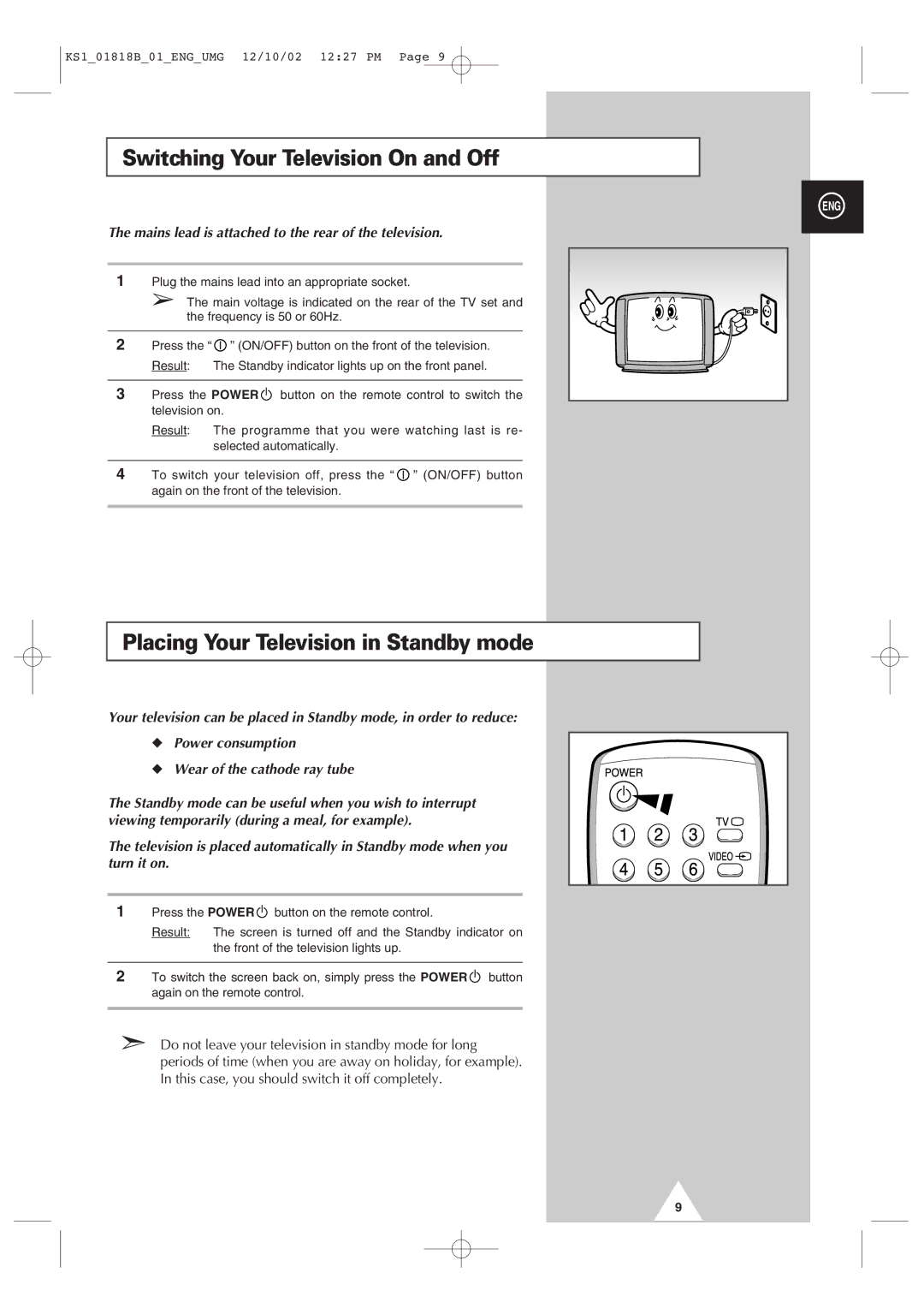 Samsung manual Switching Your Television On and Off, Placing Your Television in Standby mode 