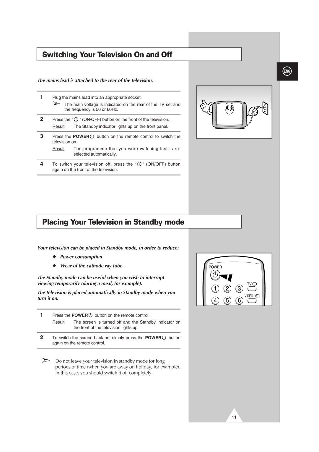 Samsung manual Switching Your Television On and Off, Placing Your Television in Standby mode 