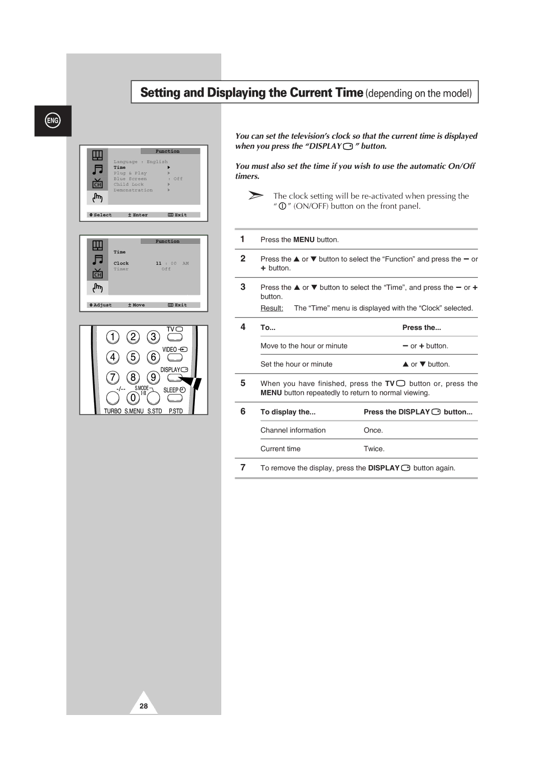 Samsung manual To display Press the Display Button 