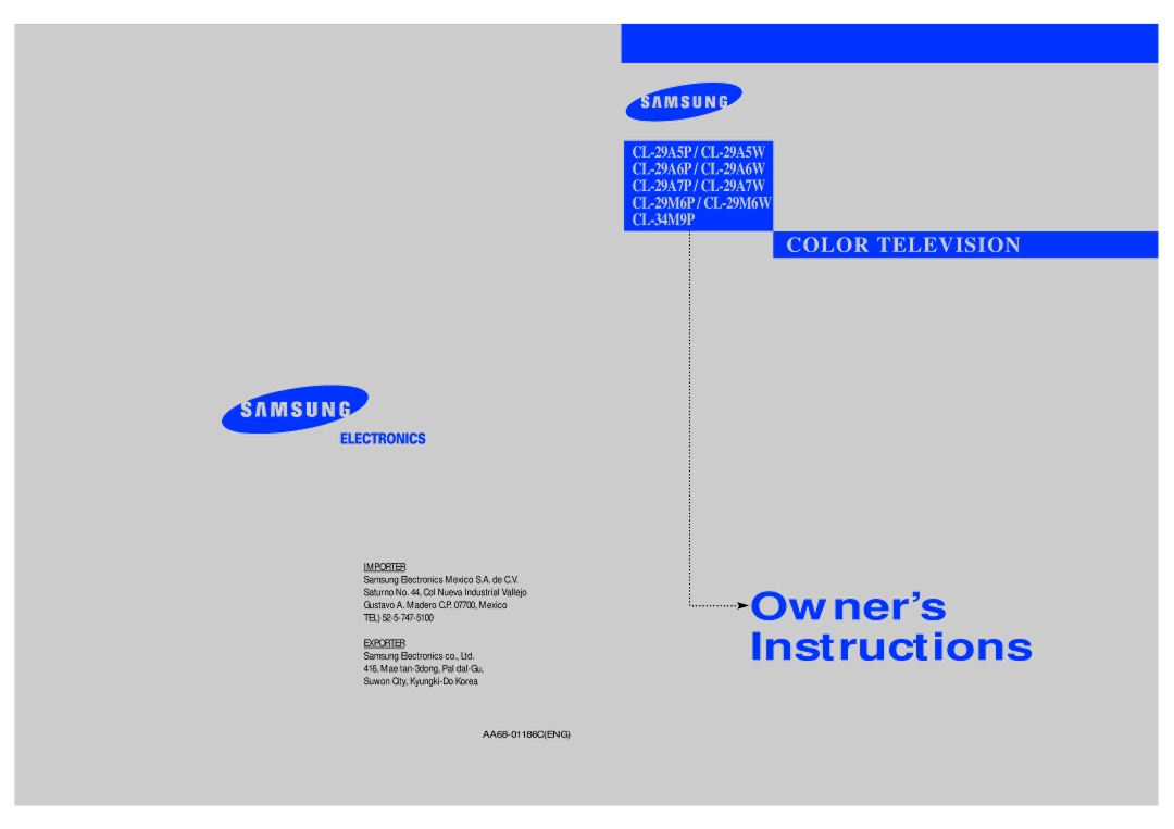 Samsung CL-29A5P, CL-29A5W, CL-29A6P, CL-29A6W, CL-29A7P, CL-29A7W, CL-29M6P, CL-29M6W, CL-34M9P manual AA68-01186CENG 