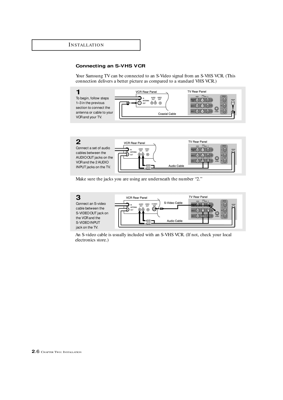 Samsung CL-29A5P, CL-29A5W, CL-29A6P, CL-29A6W, CL-29A7P, CL-29A7W, CL-29M6P, CL-29M6W, CL-34M9P Connecting an S-VHS VCR 