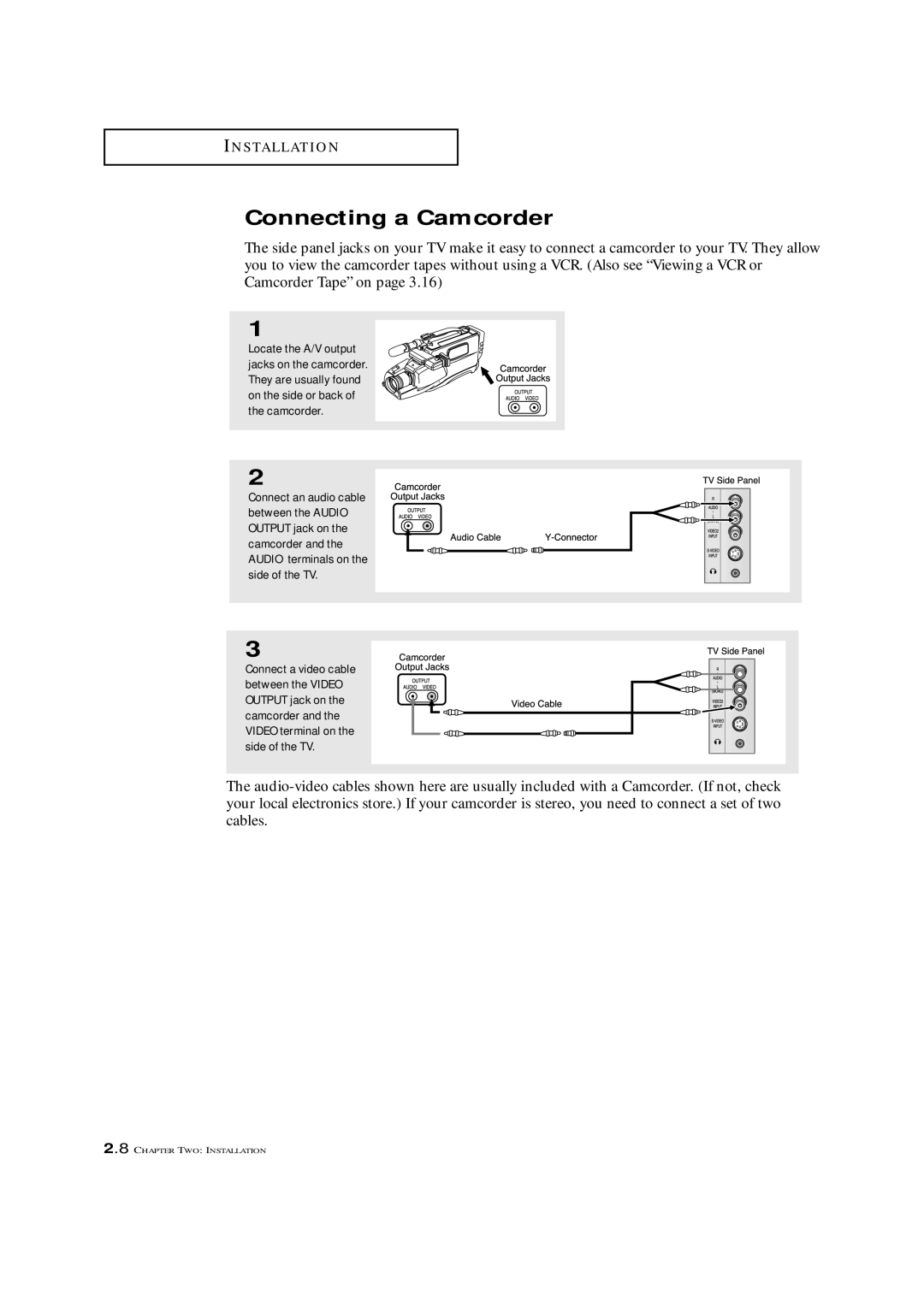 Samsung CL-29A5P, CL-29A5W, CL-29A6P, CL-29A6W, CL-29A7P, CL-29A7W, CL-29M6P, CL-29M6W, CL-34M9P Connecting a Camcorder 