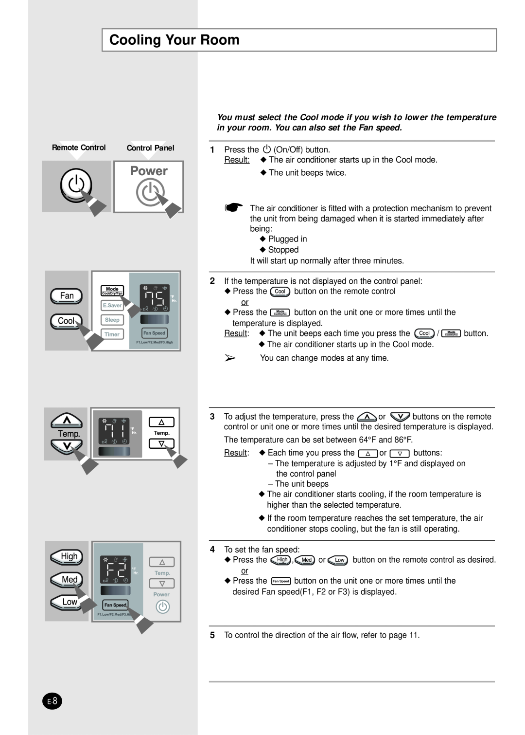 Samsung manual Cooling Your Room, Control Panel 