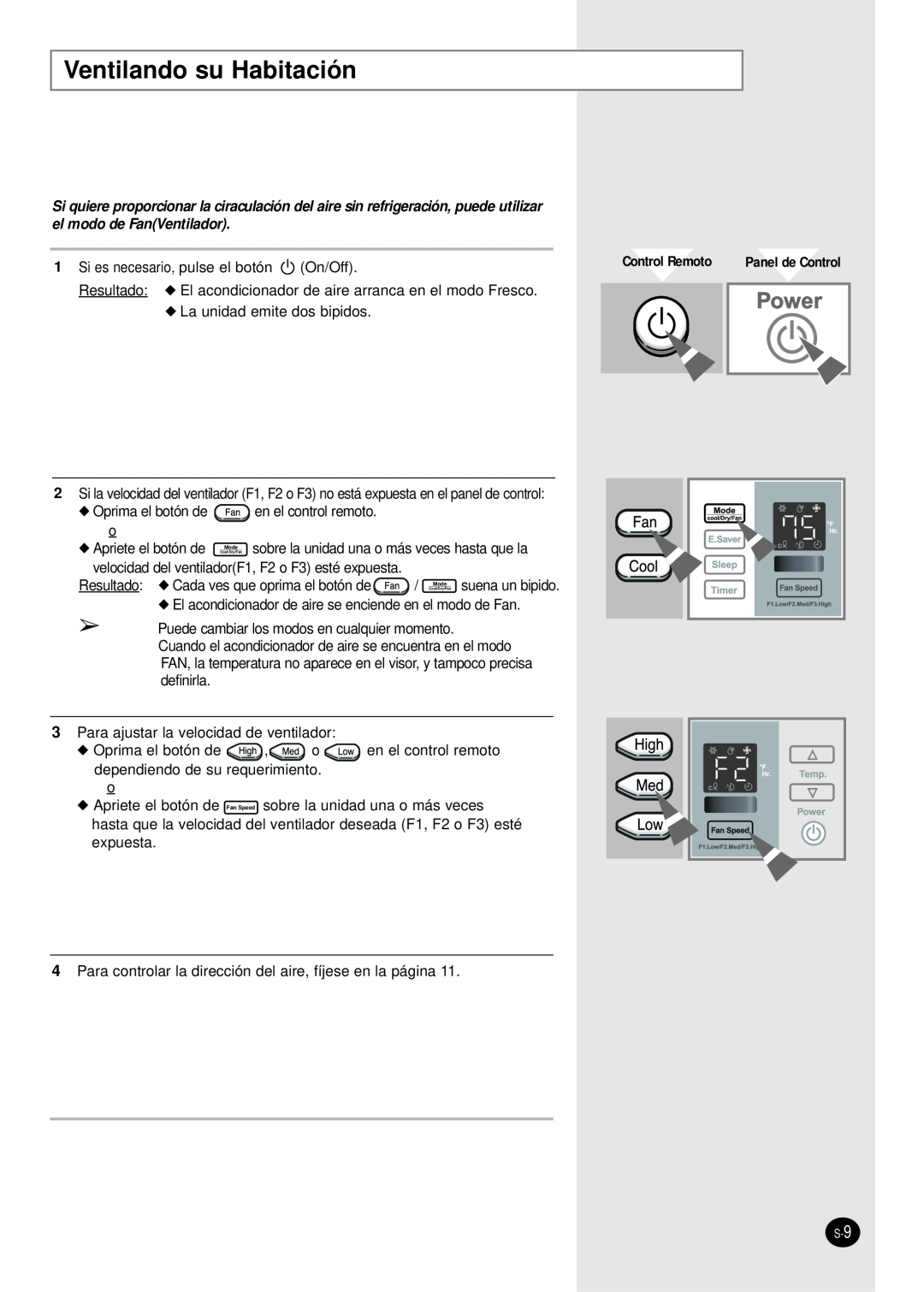 Samsung manual Ventilando su Habitación, Control Remoto 