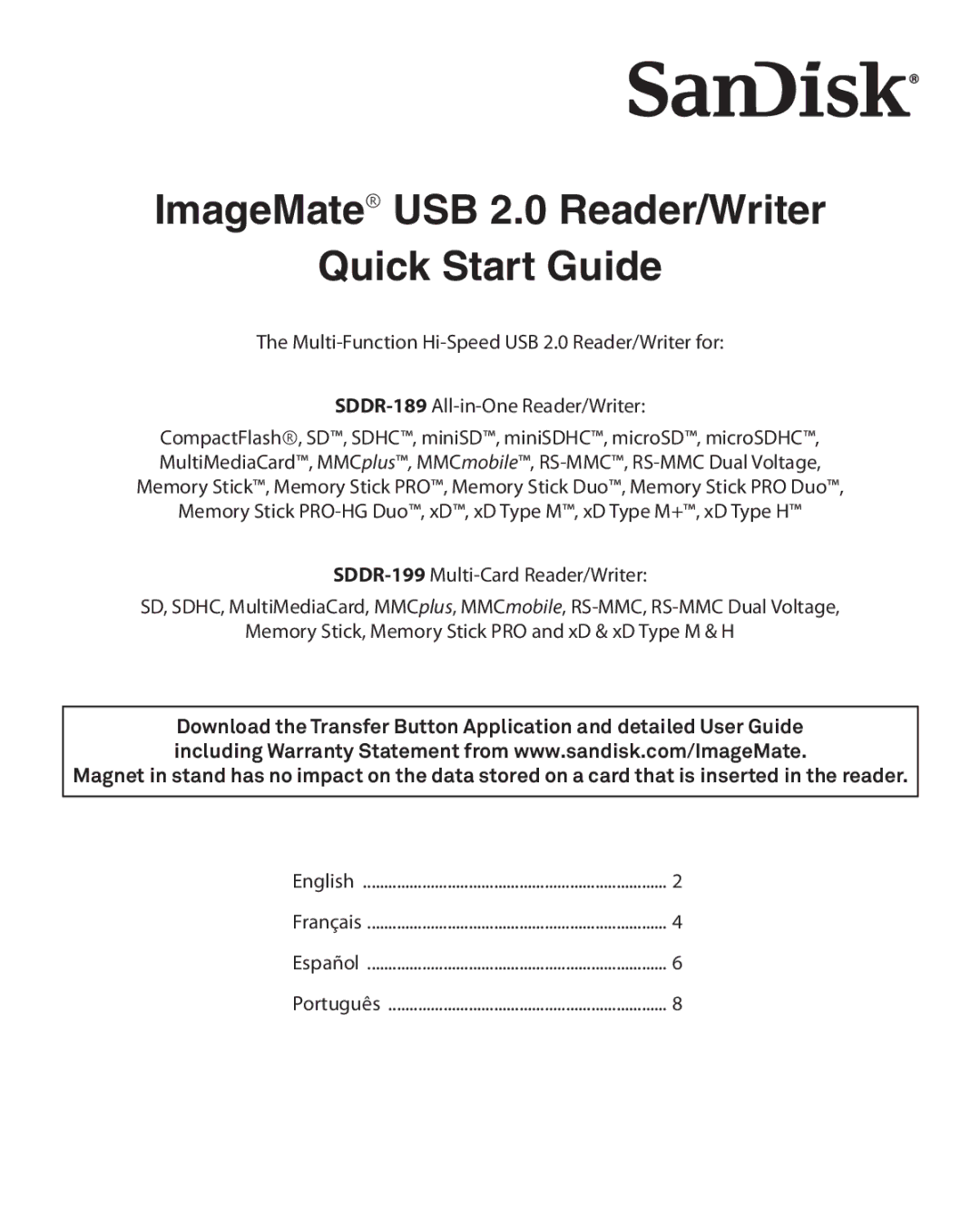 SanDisk 415753 quick start ImageMate USB 2.0 Reader/Writer Quick Start Guide 