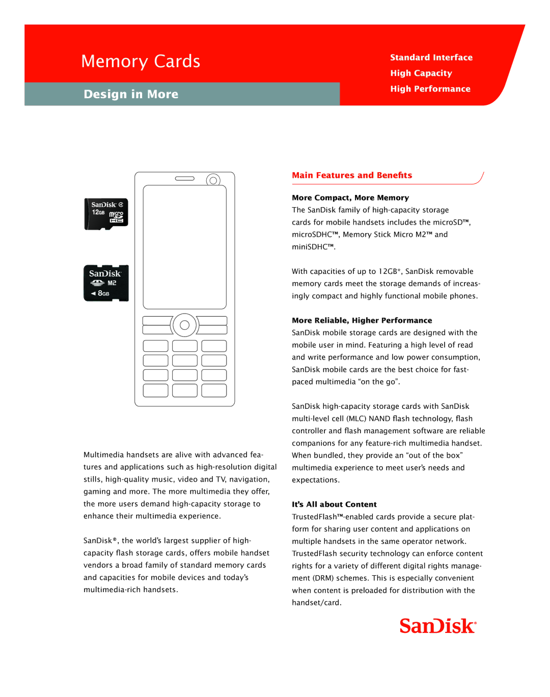 SanDisk 4GBMicroSDHC manual More Compact, More Memory, More Reliable, Higher Performance, It’s All about Content 