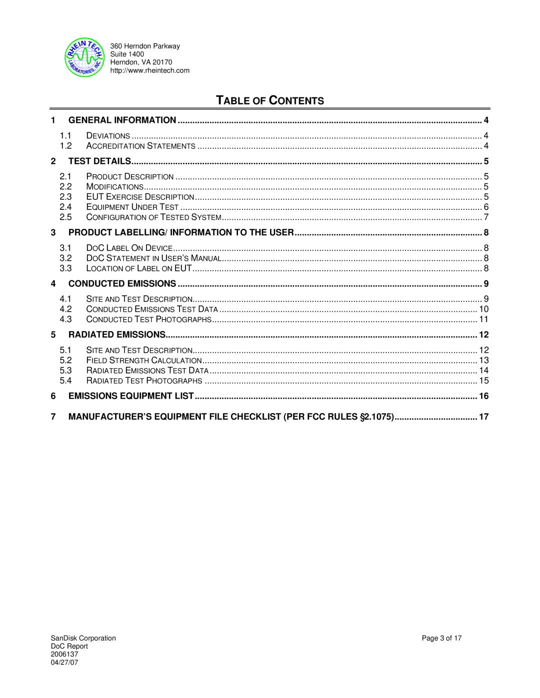 SanDisk 5000 2.5 manual Table of Contents 