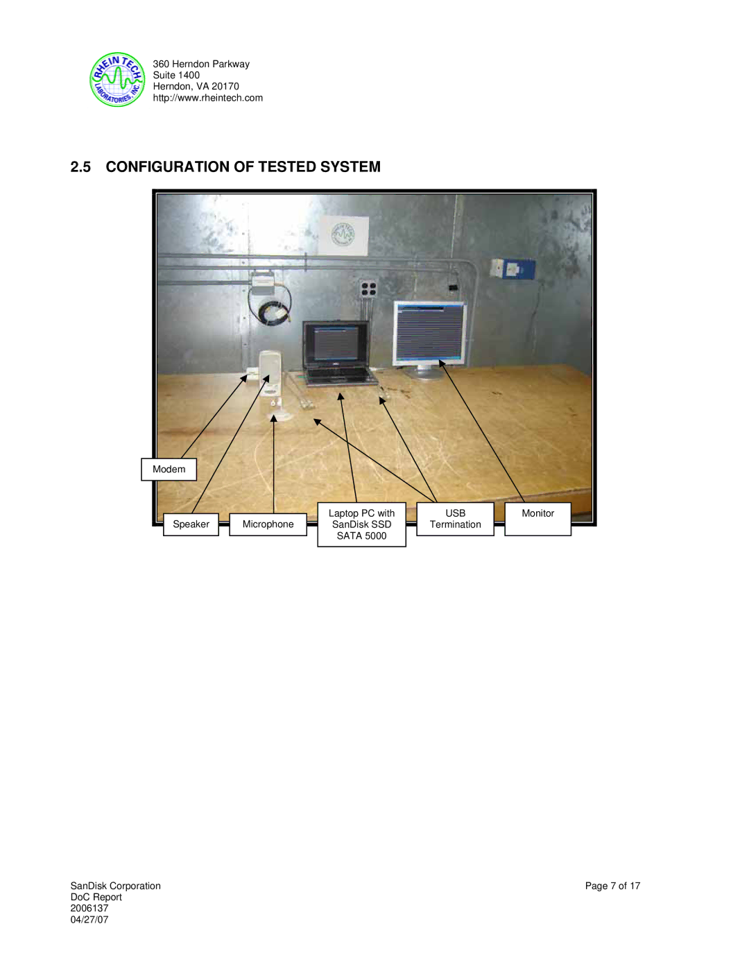 SanDisk 5000 2.5 manual Configuration of Tested System 