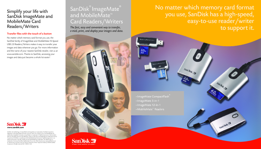 SanDisk manual SanDisk ImageMate MobileMate Card Readers/Writers, Transfer files with the touch of a button 