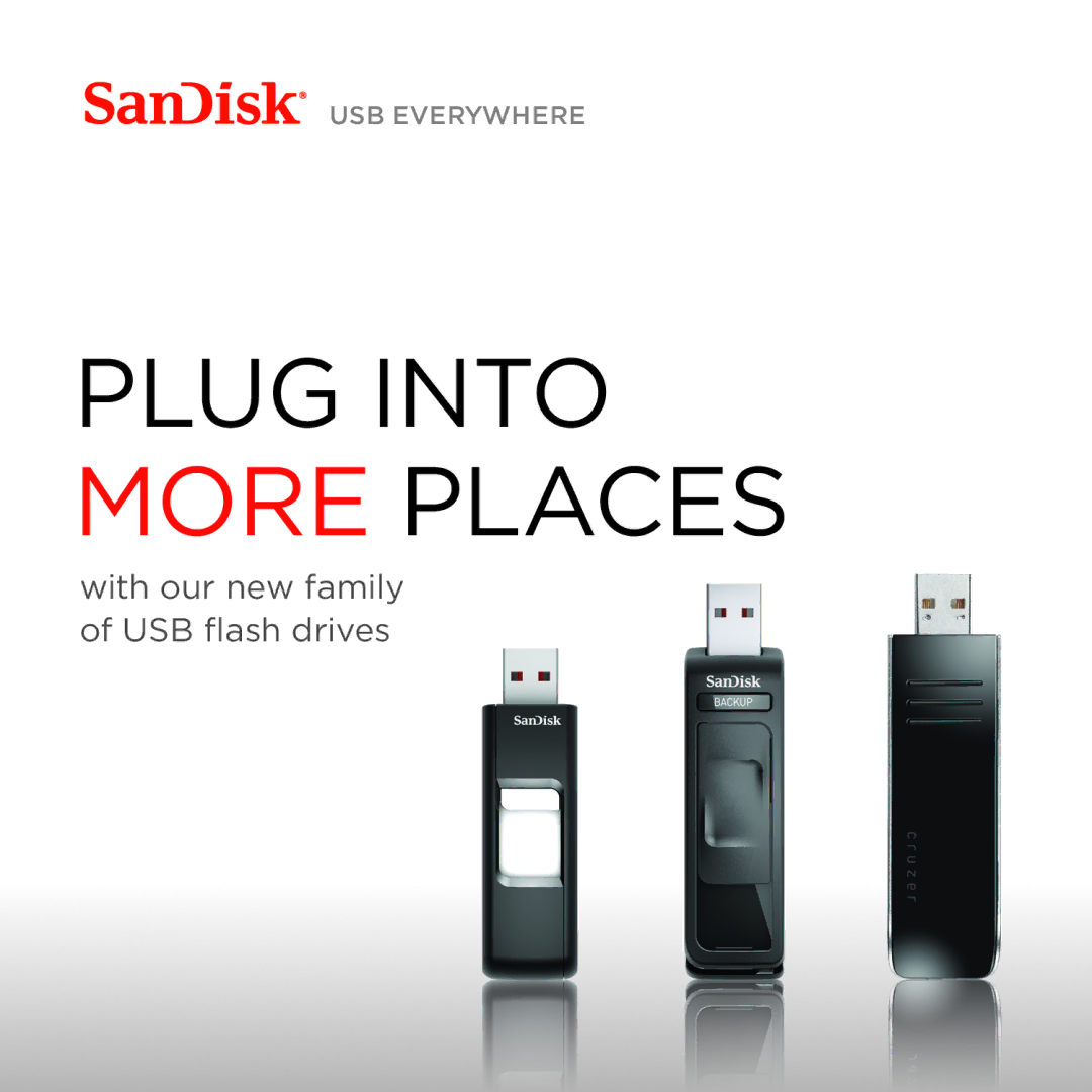 SanDisk 80-11-01663 manual Plug into more places, With our new family of USB flash drives 