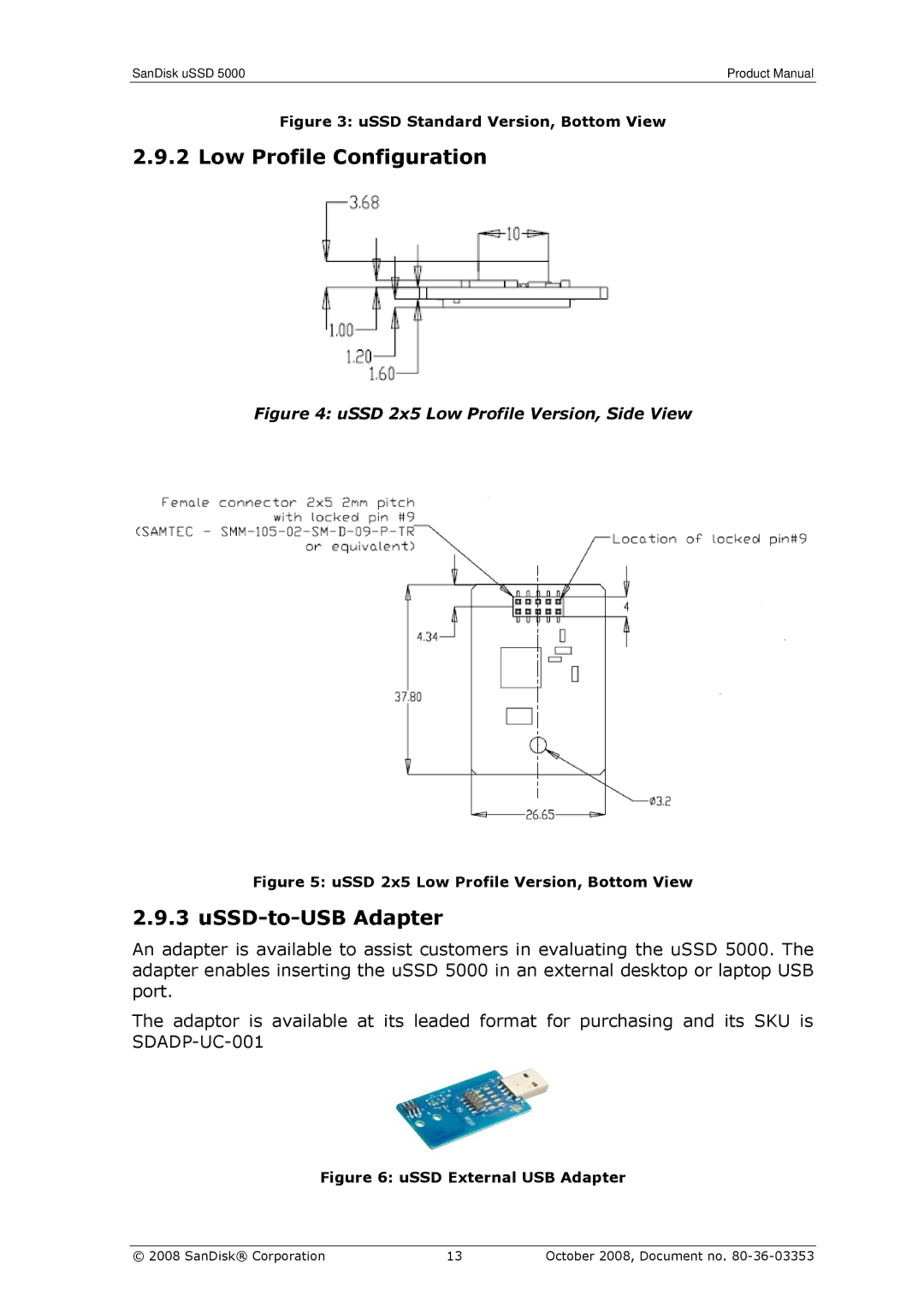 SanDisk 80-36-03353 manual Low Profile Configuration, USSD-to-USB Adapter 