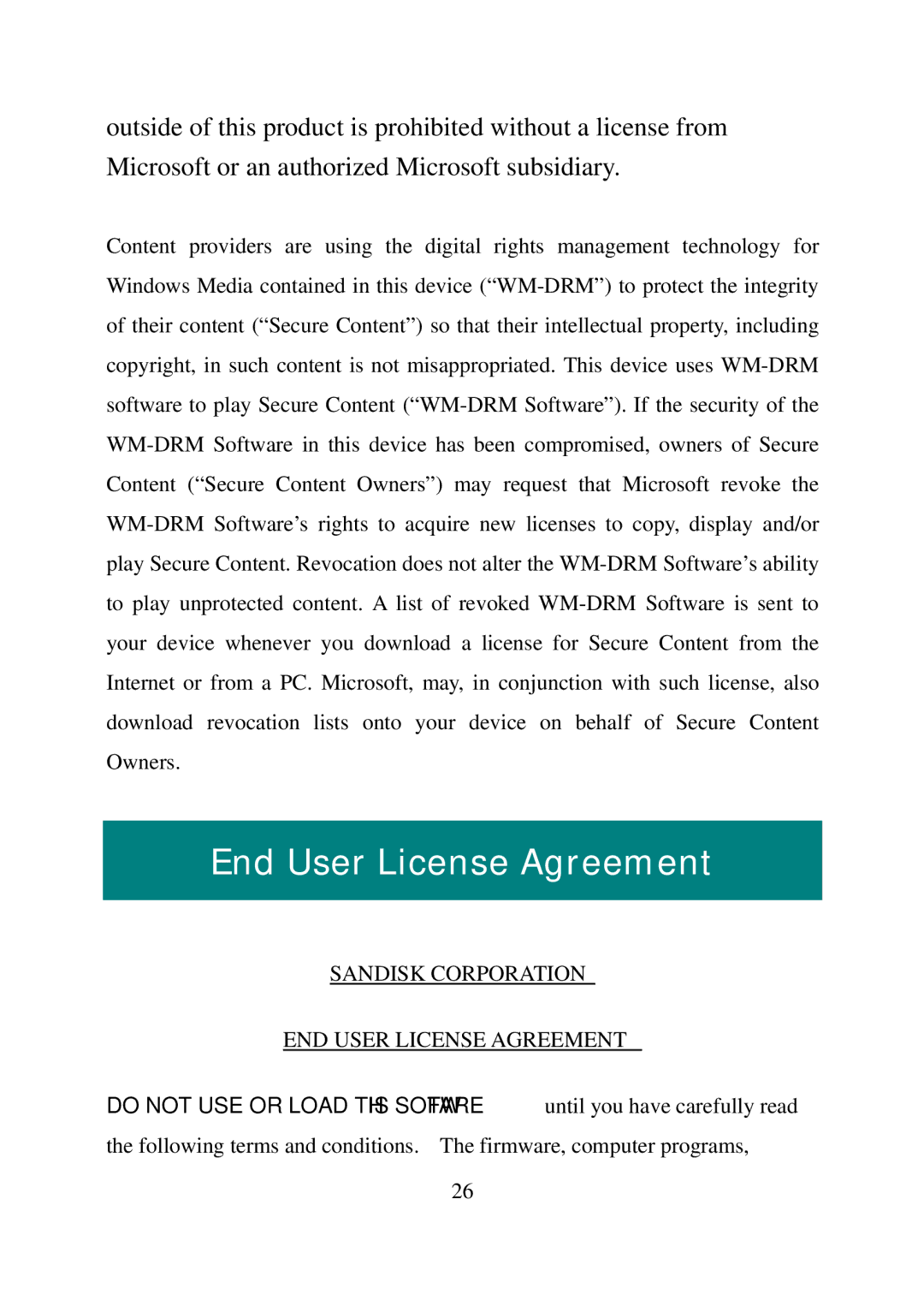 SanDisk C100 manual End User License Agreement 