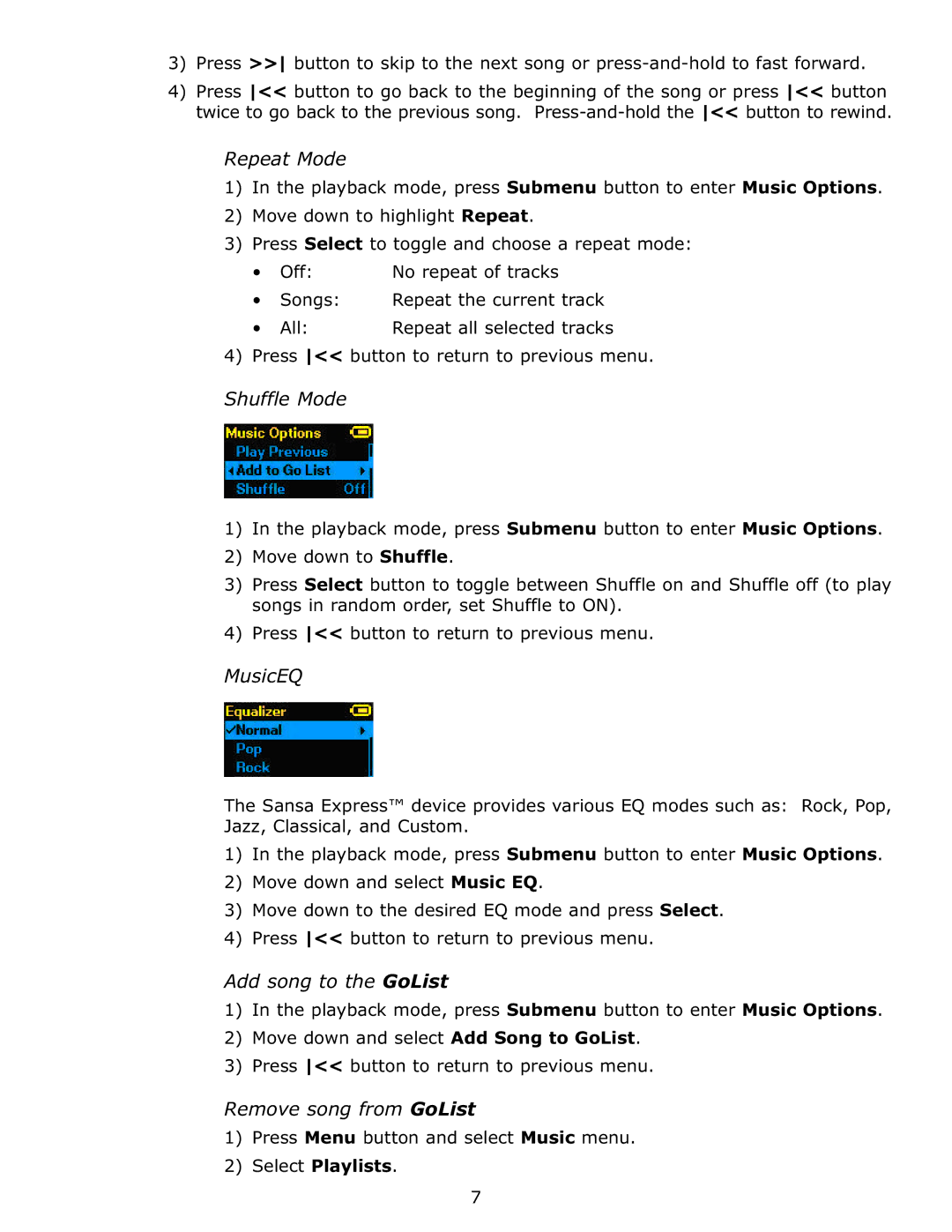 SanDisk c200 user manual Repeat Mode 