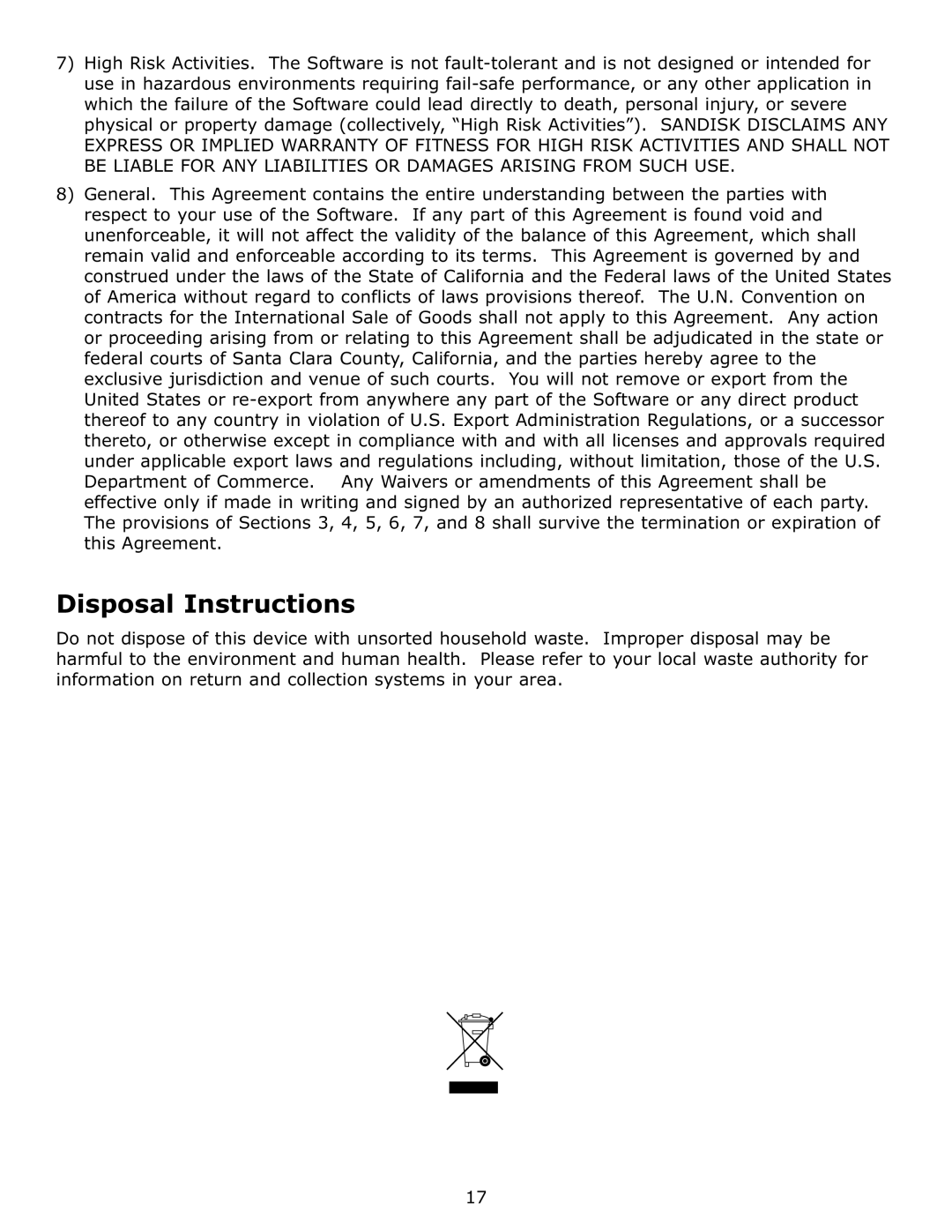 SanDisk c200 user manual Disposal Instructions 