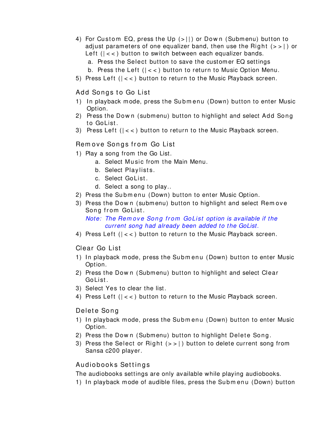 SanDisk c200 user manual Add Songs to Go List, Select Playlists 