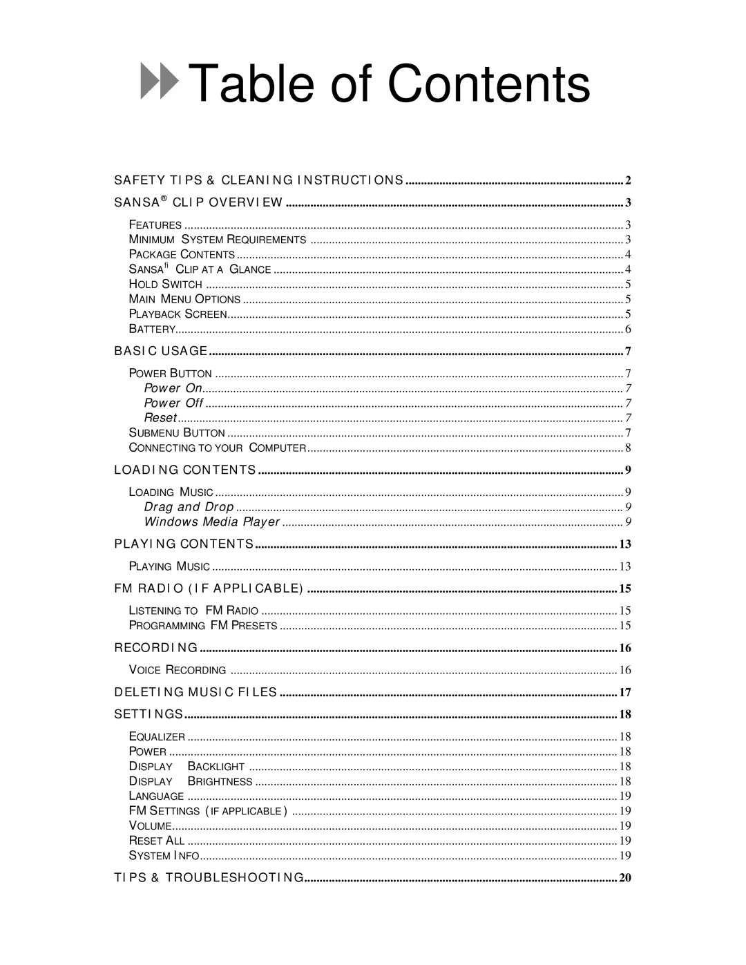 SanDisk Clip-7UM-ENG user manual Table of Contents 