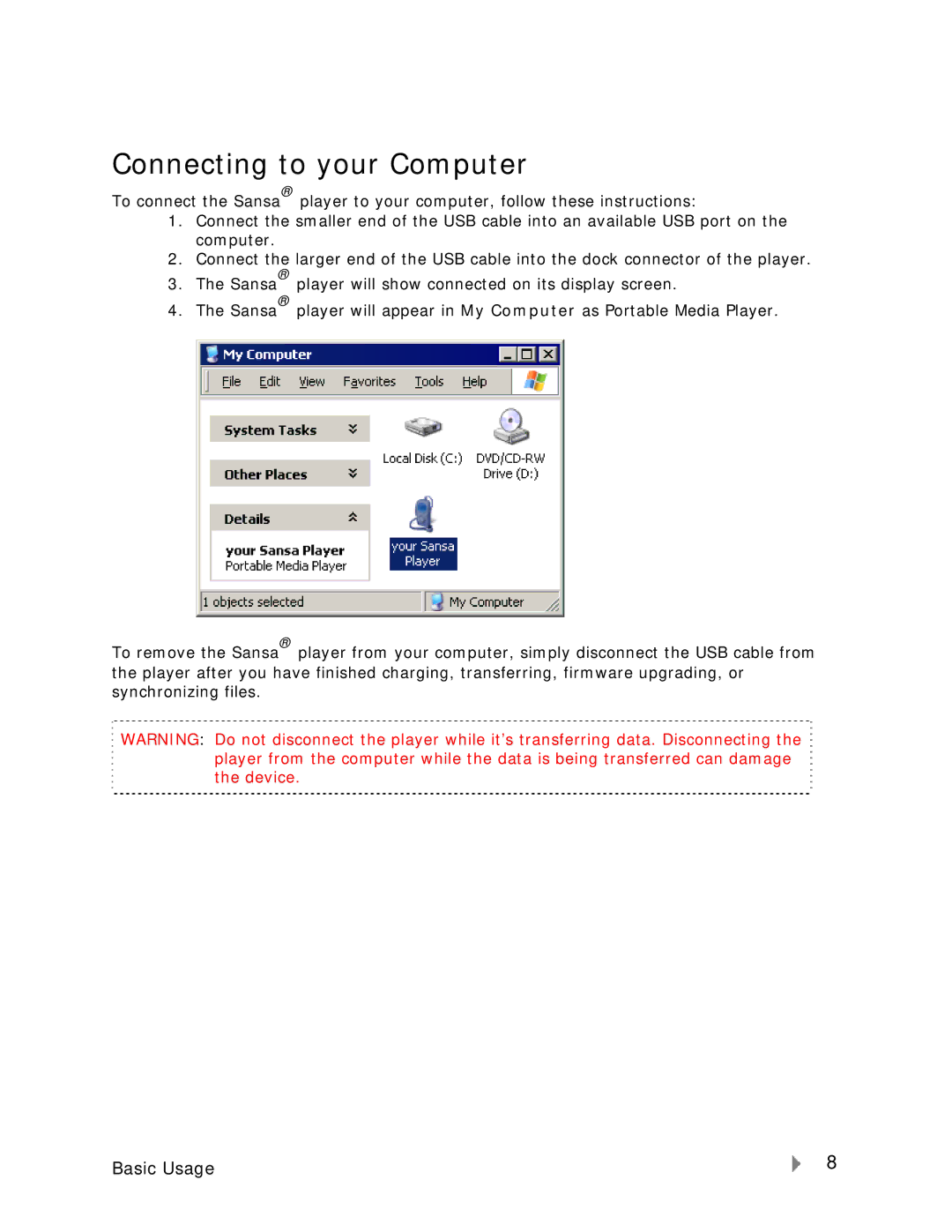 SanDisk Clip-UM608-ENG user manual Connecting to your Computer 