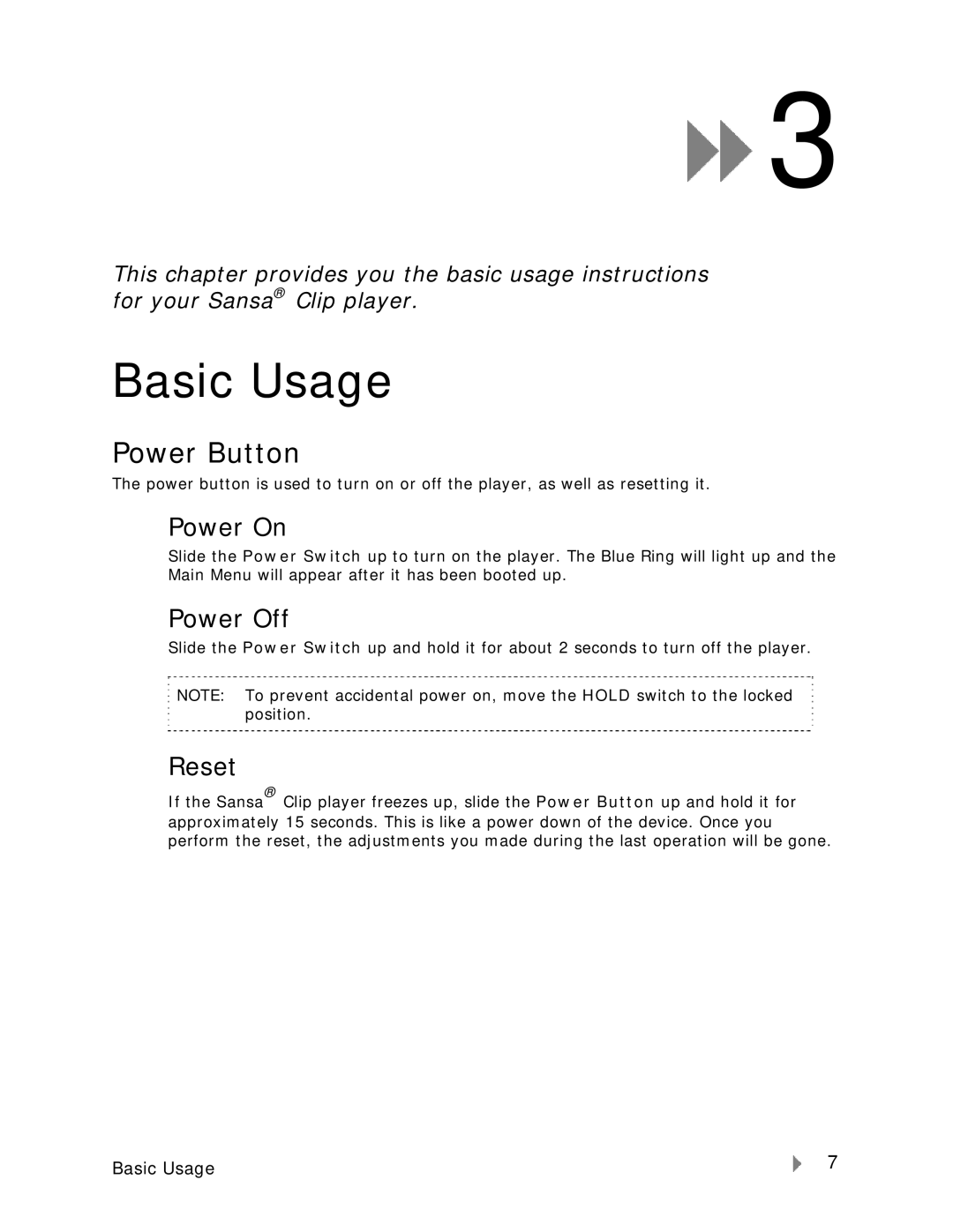 SanDisk Clip-UM608-ENG user manual Basic Usage, Power Button 