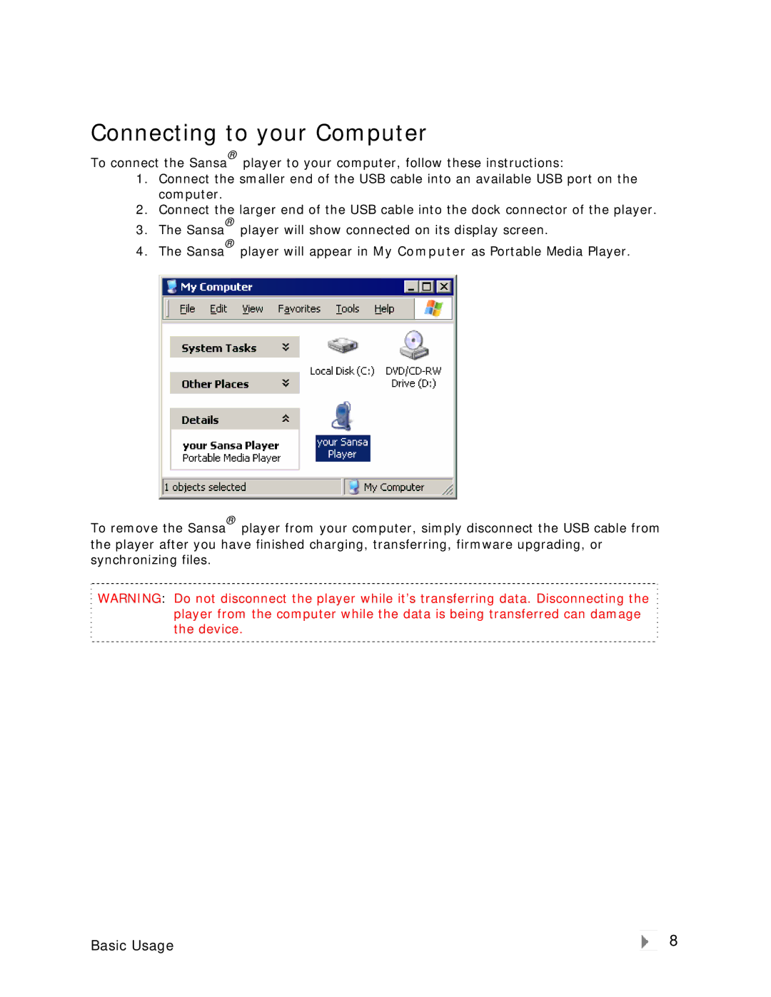 SanDisk Clip user manual Connecting to your Computer 