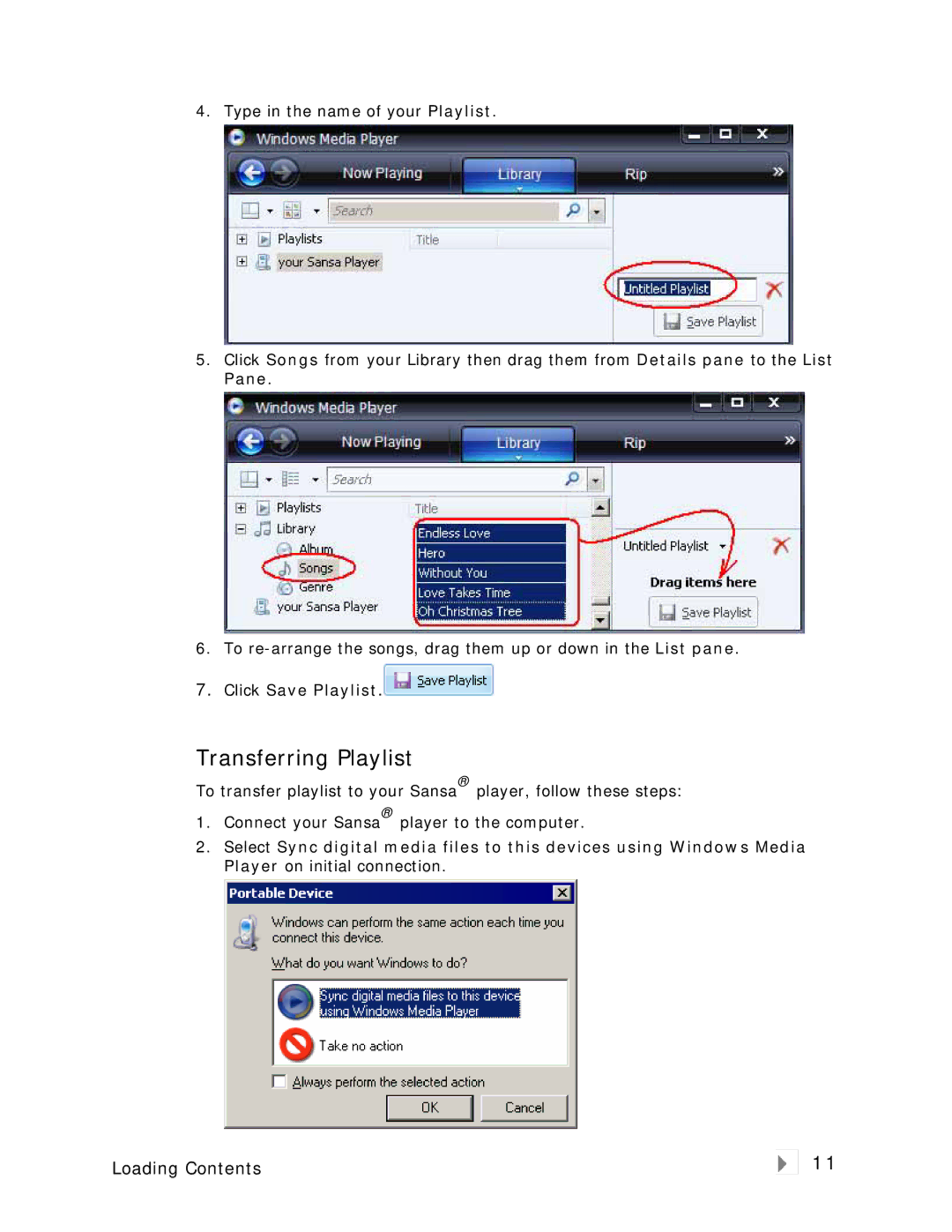 SanDisk Clip user manual Transferring Playlist 