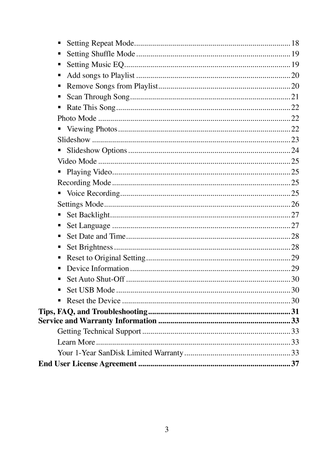 SanDisk e200 manual End User License Agreement 