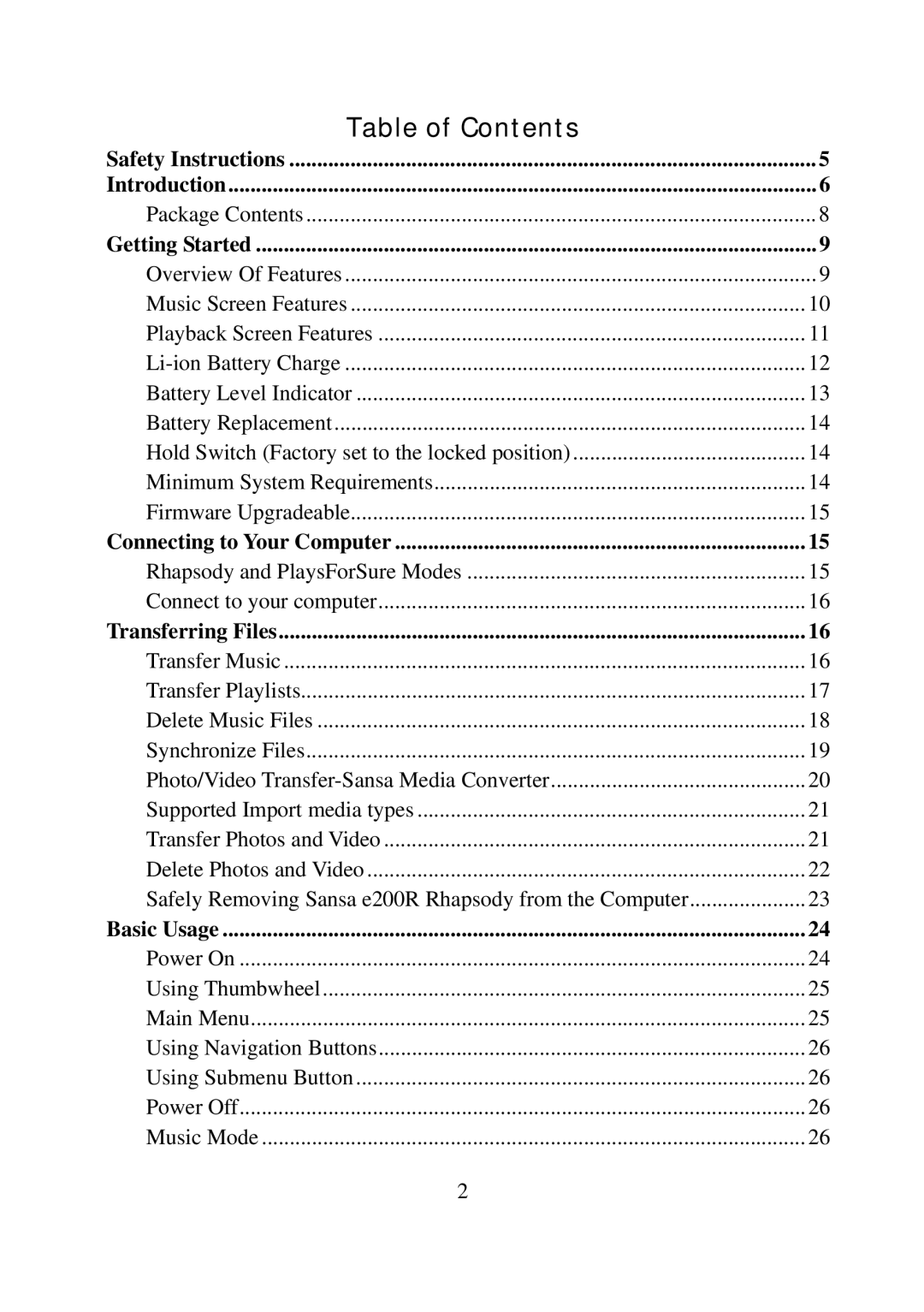 SanDisk E200R manual Table of Contents 