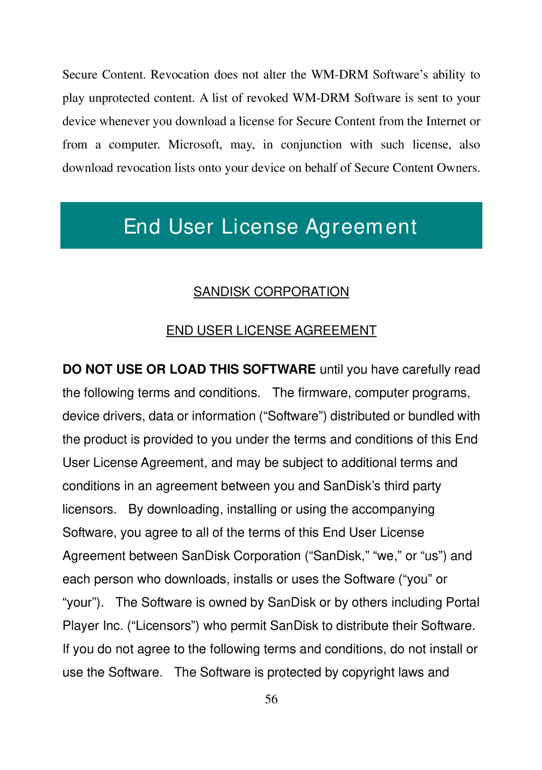 SanDisk E200R manual End User License Agreement 