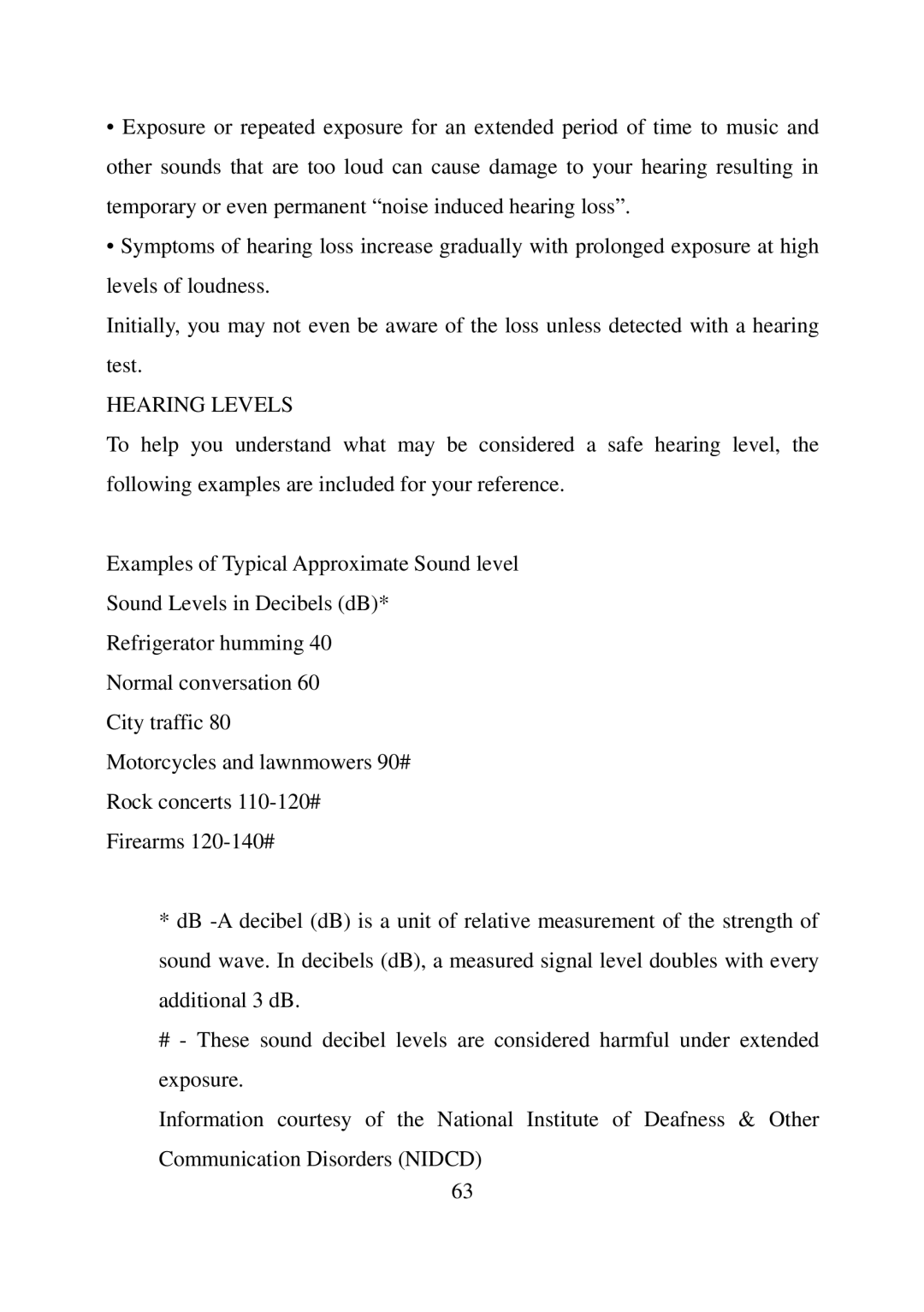 SanDisk E200R manual Hearing Levels 