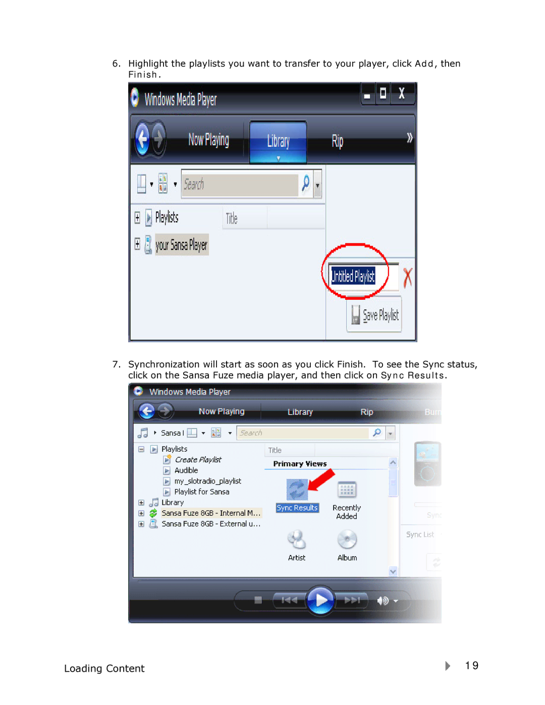 SanDisk FUZE-UM809-ENG user manual Loading Content 