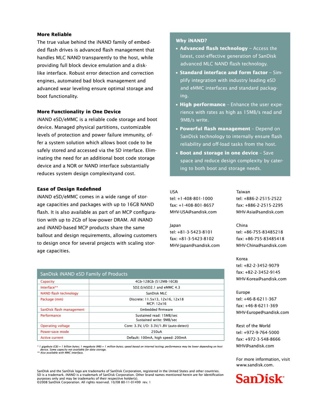 SanDisk iNAND eSD, iNAND eMMC manual 