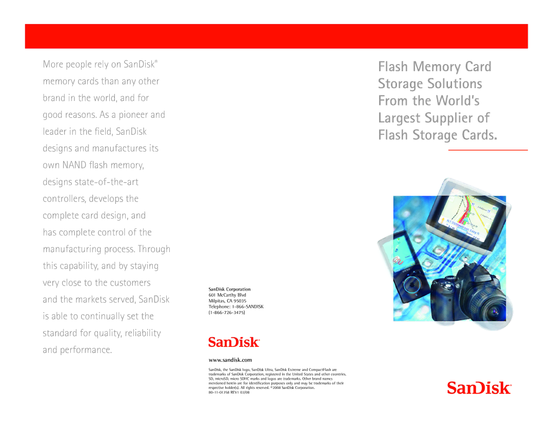 SanDisk CompactFlash 5000, miniSD manual SanDisk Corporation, McCarthy Blvd Milpitas, CA 95035 Telephone 1-866-SANDISK 