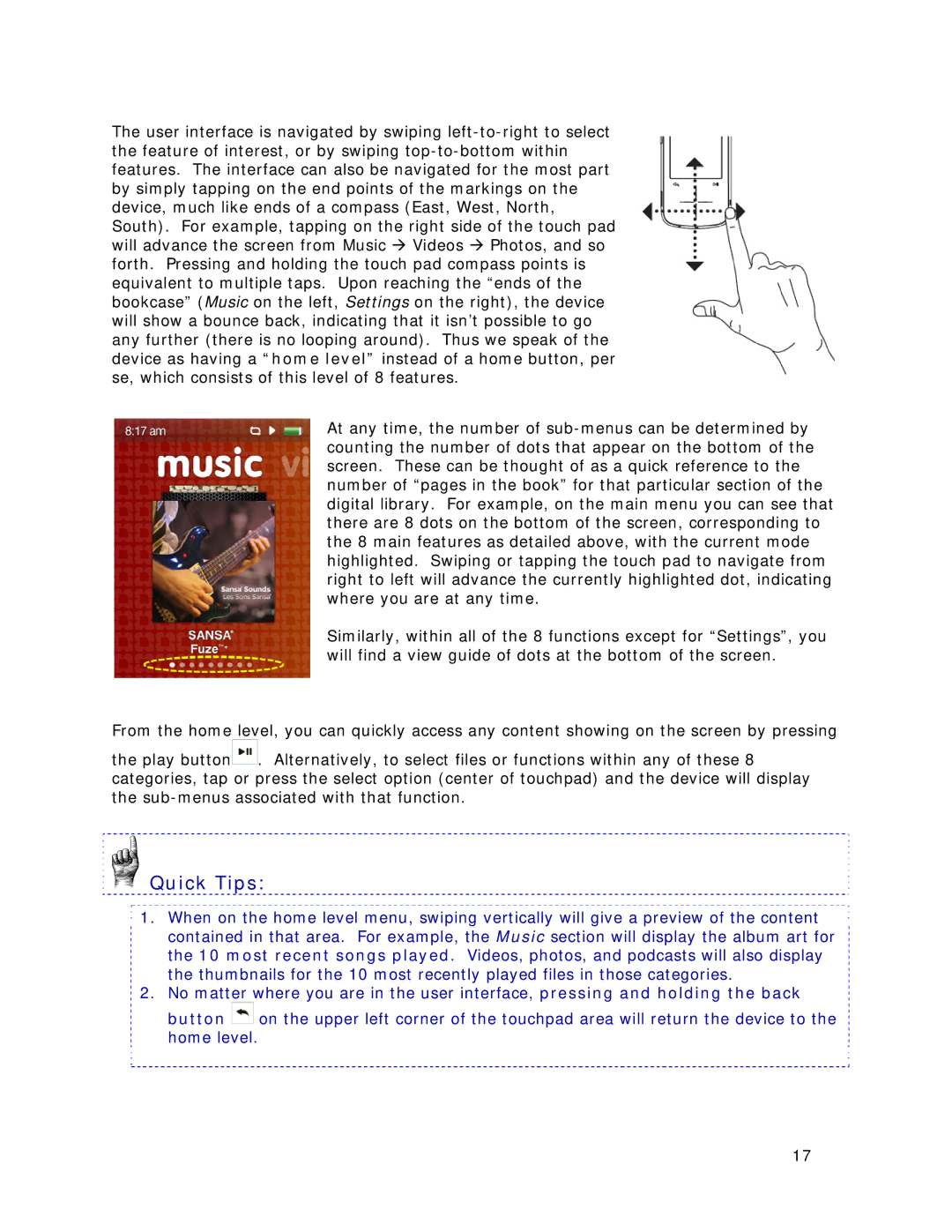 SanDisk MP3 Player manual Quick Tips 
