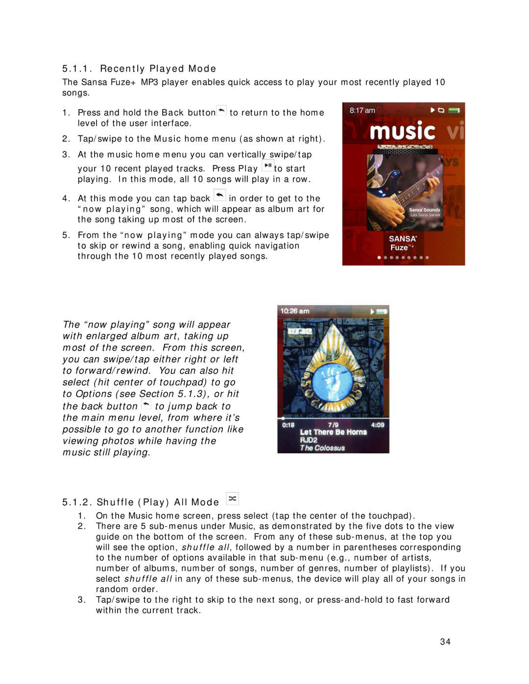 SanDisk MP3 Player manual Recently Played Mode, Shuffle Play All Mode 