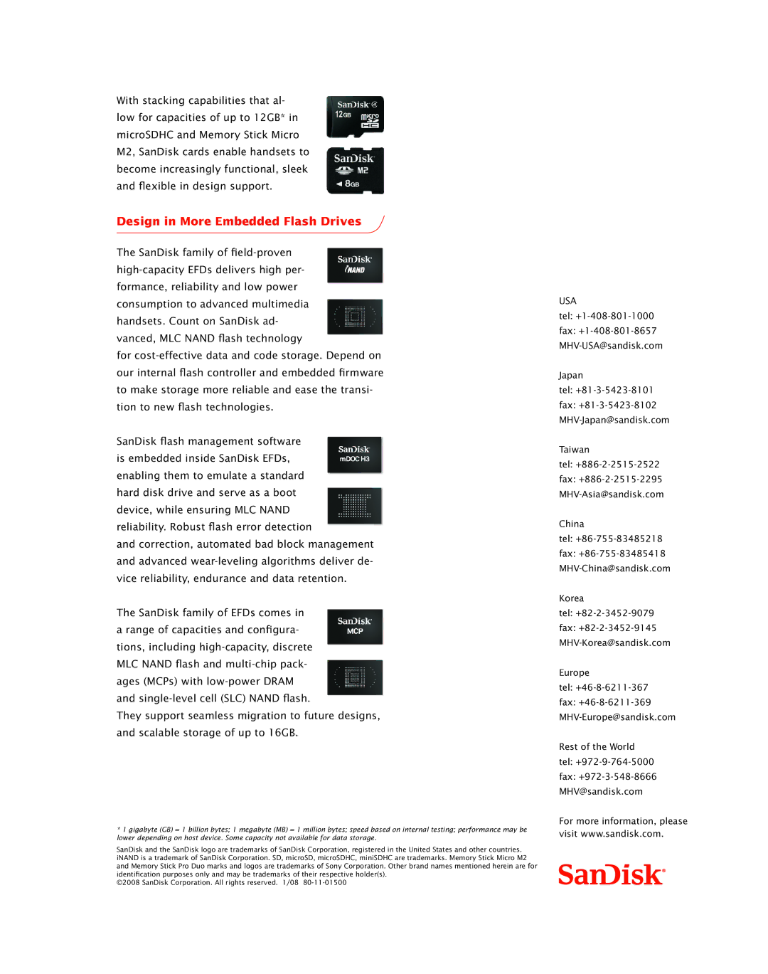 SanDisk NAND manual Design in More Embedded Flash Drives, Usa 