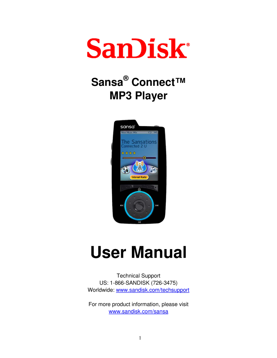 SanDisk user manual Sansa Connect MP3 Player 