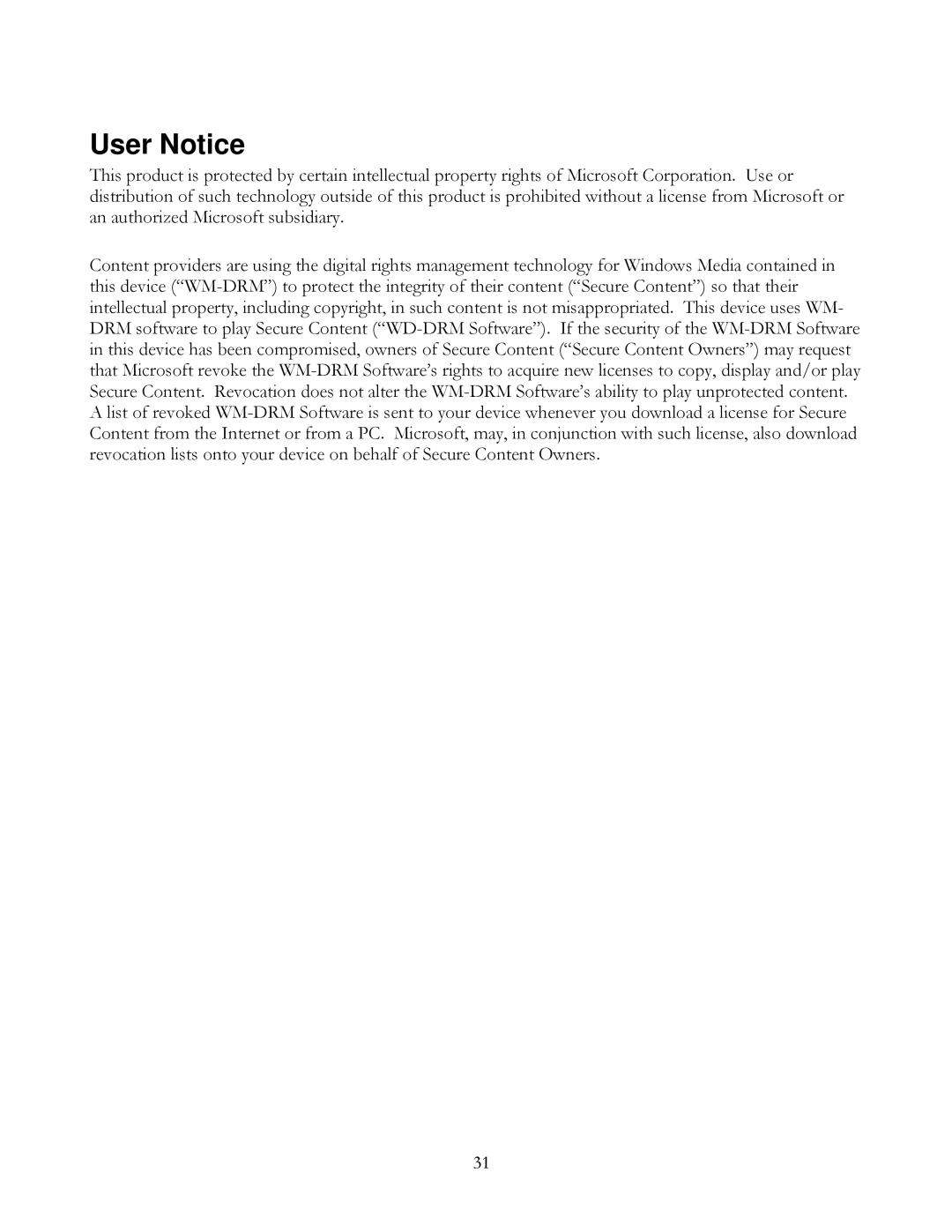 SanDisk Sansa Connect user manual User Notice 