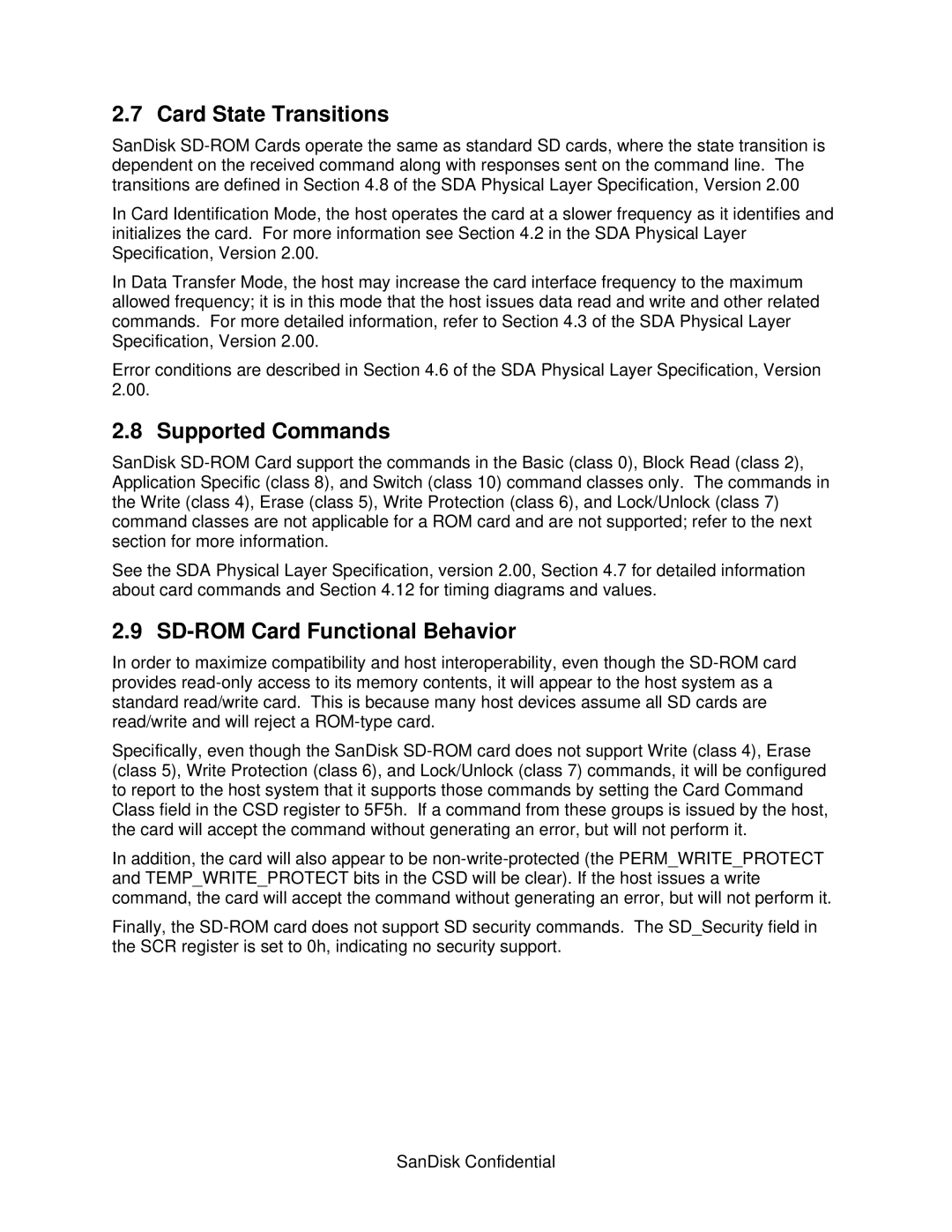 SanDisk SD128, SD064, SD032 manual Card State Transitions, Supported Commands, SD-ROM Card Functional Behavior 