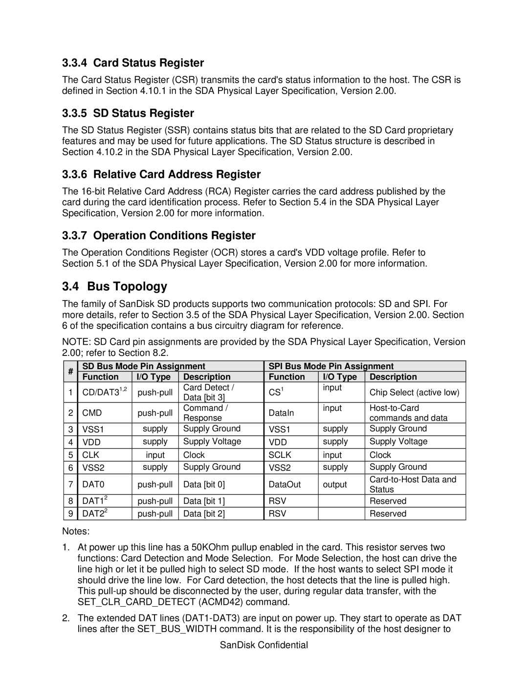 SanDisk SD128, SD-ROM, SD064, SD032 Bus Topology, Card Status Register, SD Status Register, Relative Card Address Register 