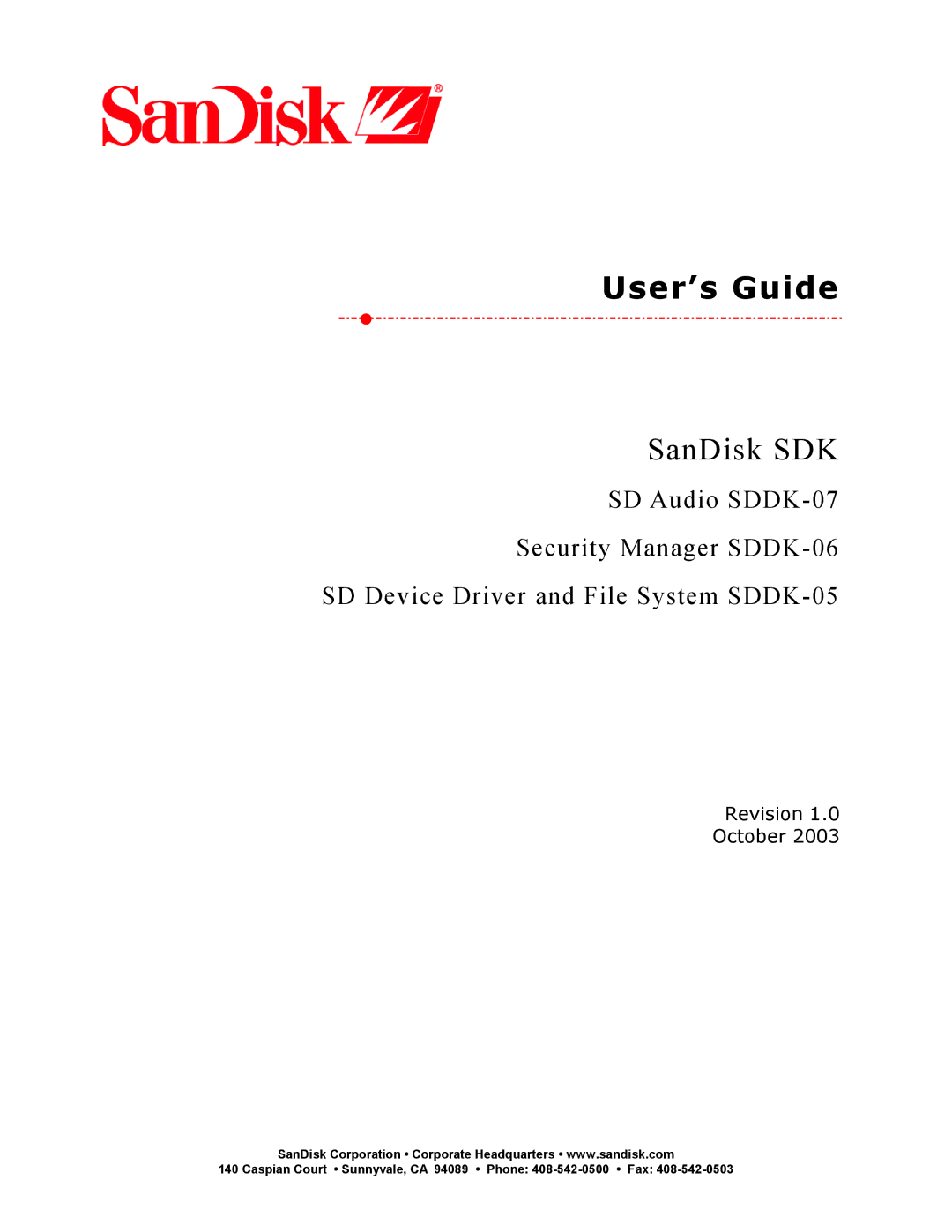 SanDisk SDDK-07 manual User’s Guide 