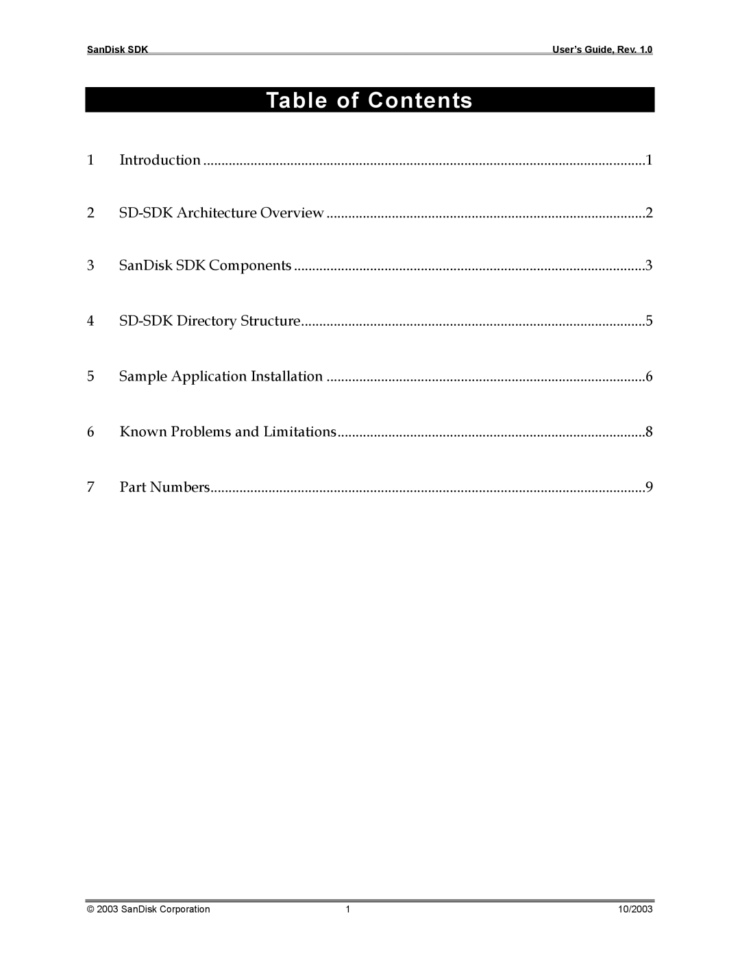 SanDisk SDDK-07 manual Table of Contents 