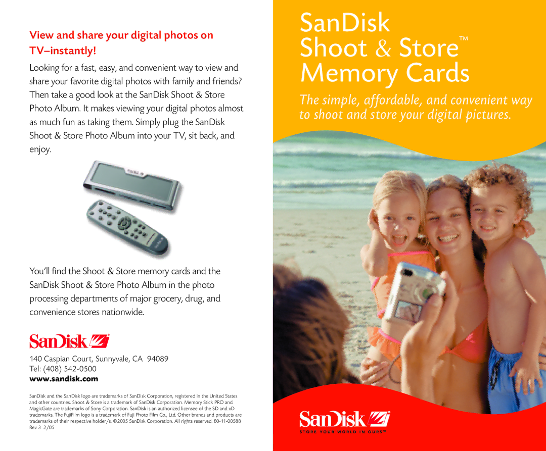 SanDisk SNS manual SanDisk Shoot & Store Memory Cards, View and share your digital photos on TV-instantly 