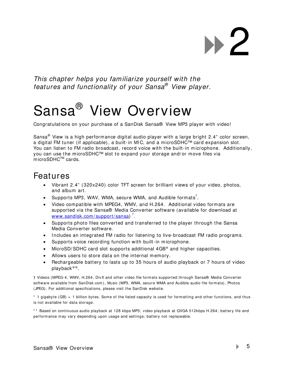 SanDisk VIEW-7UM-ENG user manual Sansa View Overview, Features 