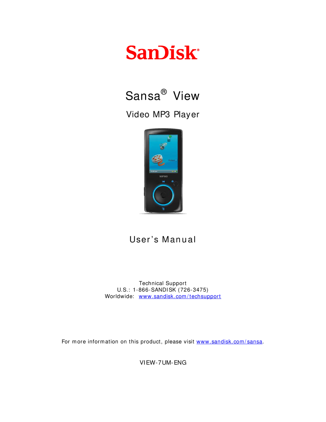 SanDisk VIEW-7UM-ENG user manual Video MP3 Player 