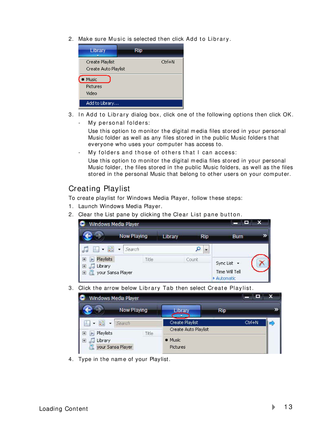 SanDisk VIEW-7UM-ENG user manual Creating Playlist, My personal folders, My folders and those of others that I can access 