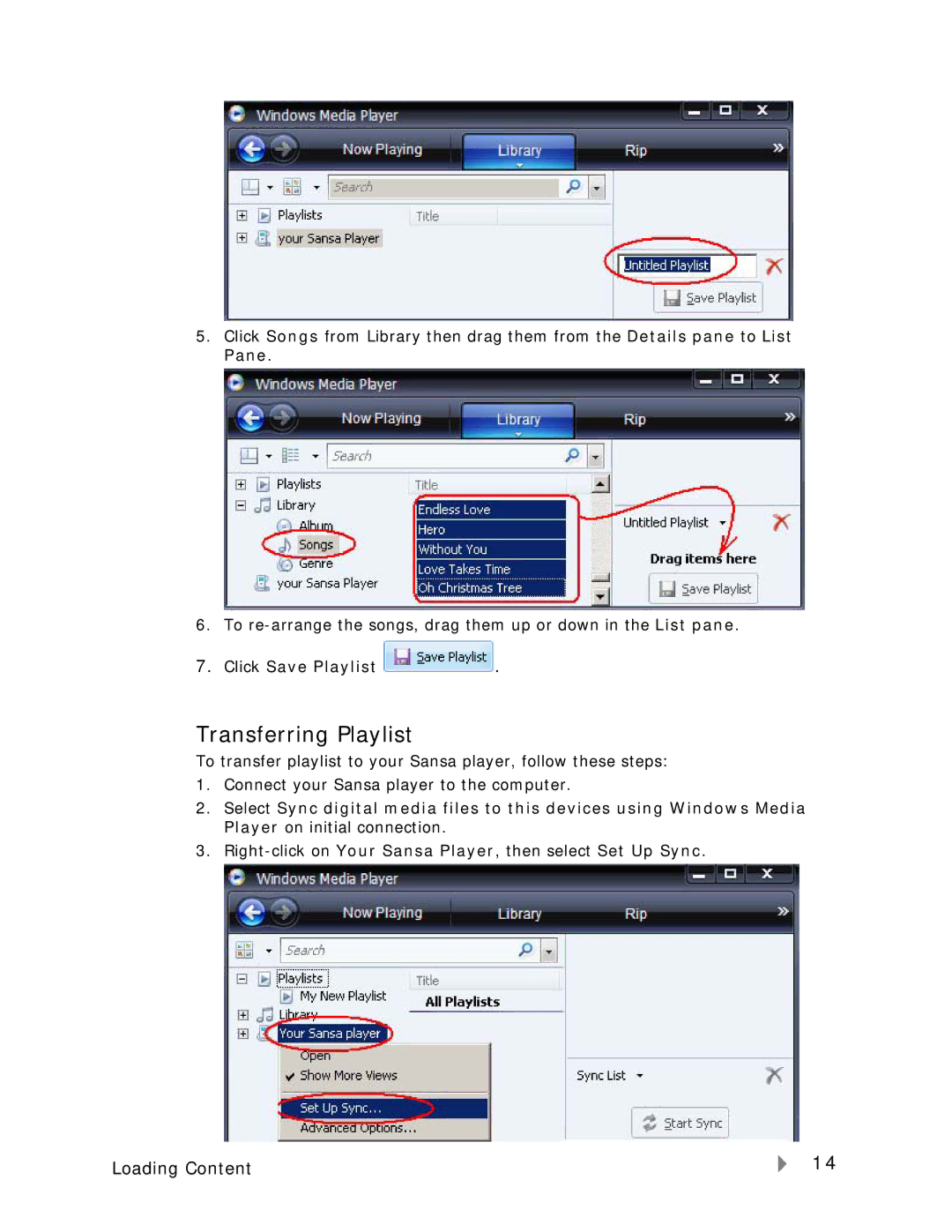 SanDisk VIEW-7UM-ENG user manual Transferring Playlist, Pane, Click Save Playlist 