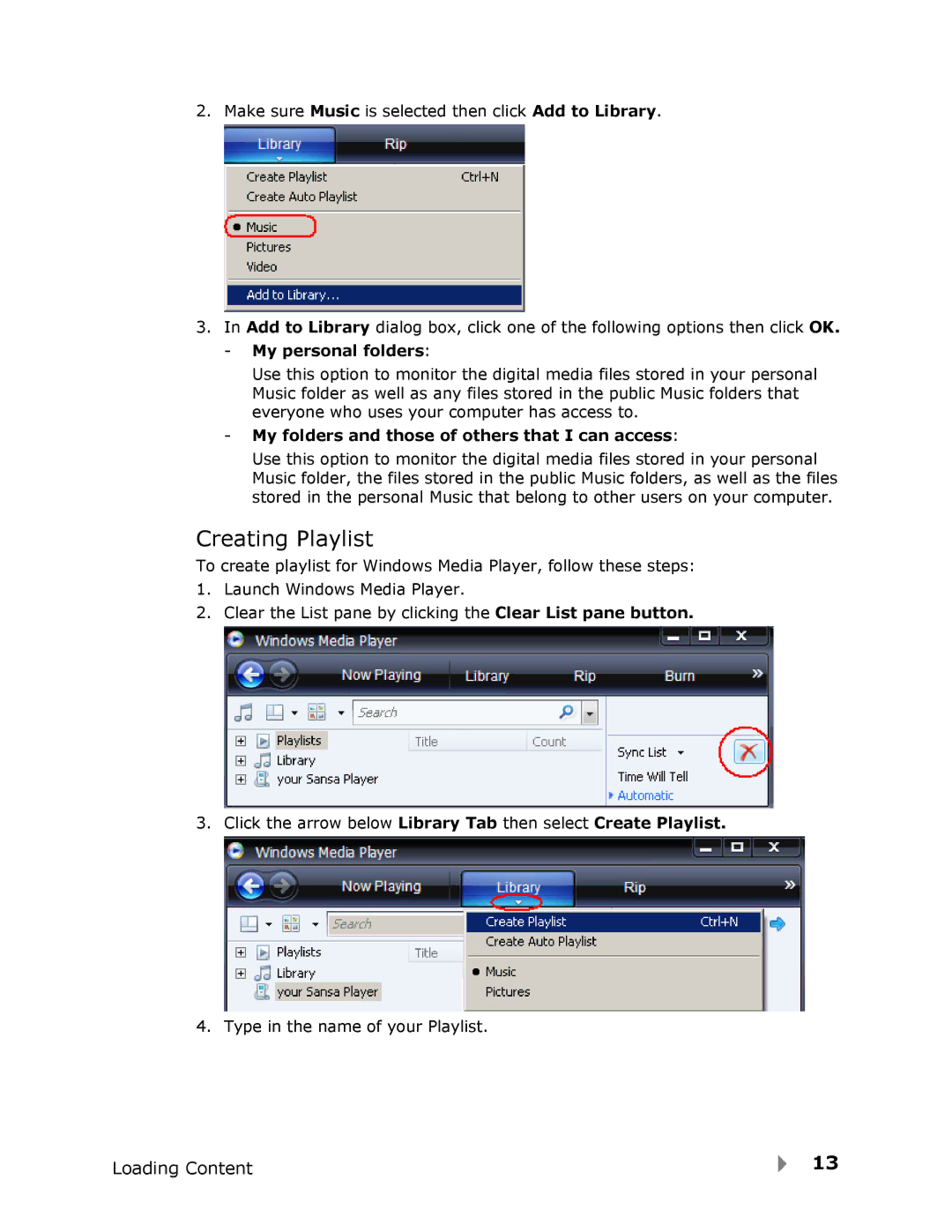 SanDisk View user manual Creating Playlist, My personal folders, My folders and those of others that I can access 