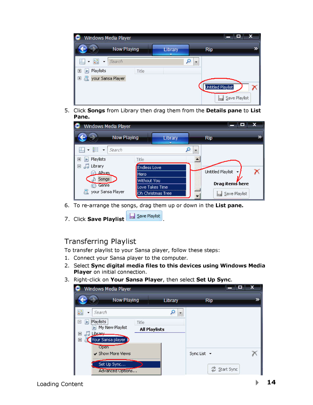 SanDisk View user manual Transferring Playlist, Pane, Click Save Playlist 