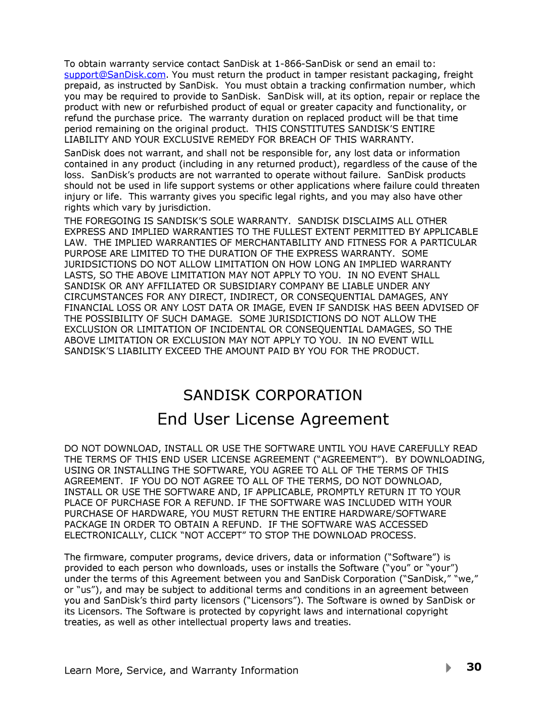 SanDisk View user manual End User License Agreement 